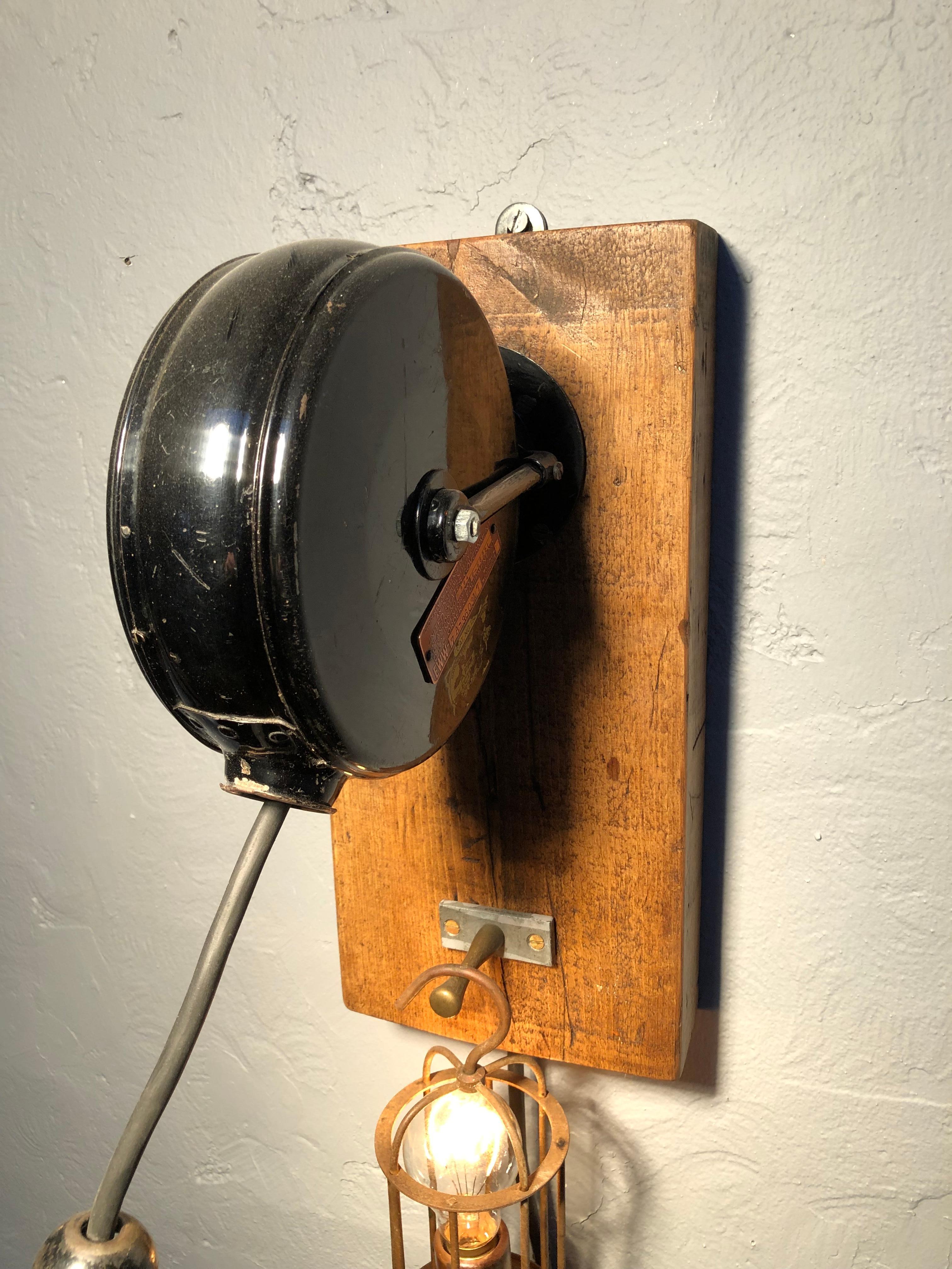 Antique Wall Mounted Reel Caged Industrial Lamp For Sale 2