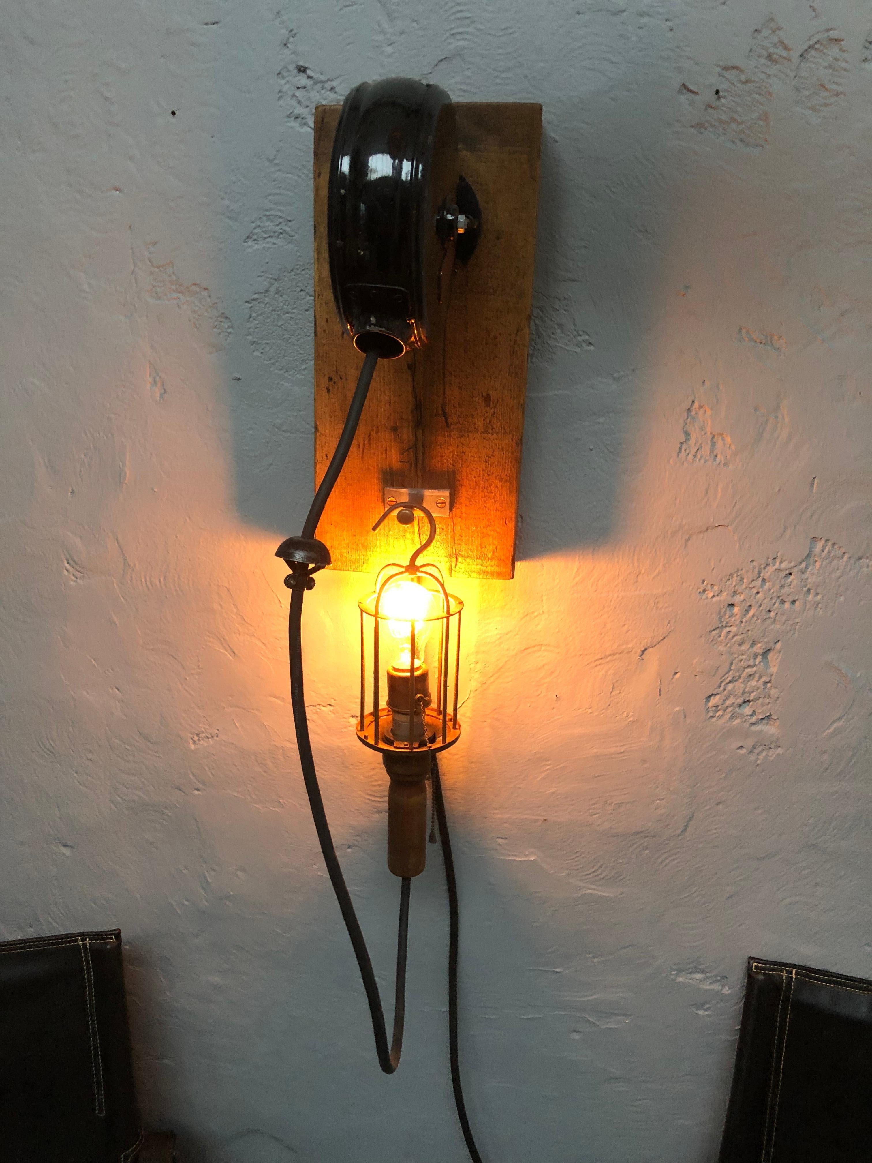 Antique Wall Mounted Reel Caged Industrial Lamp 7