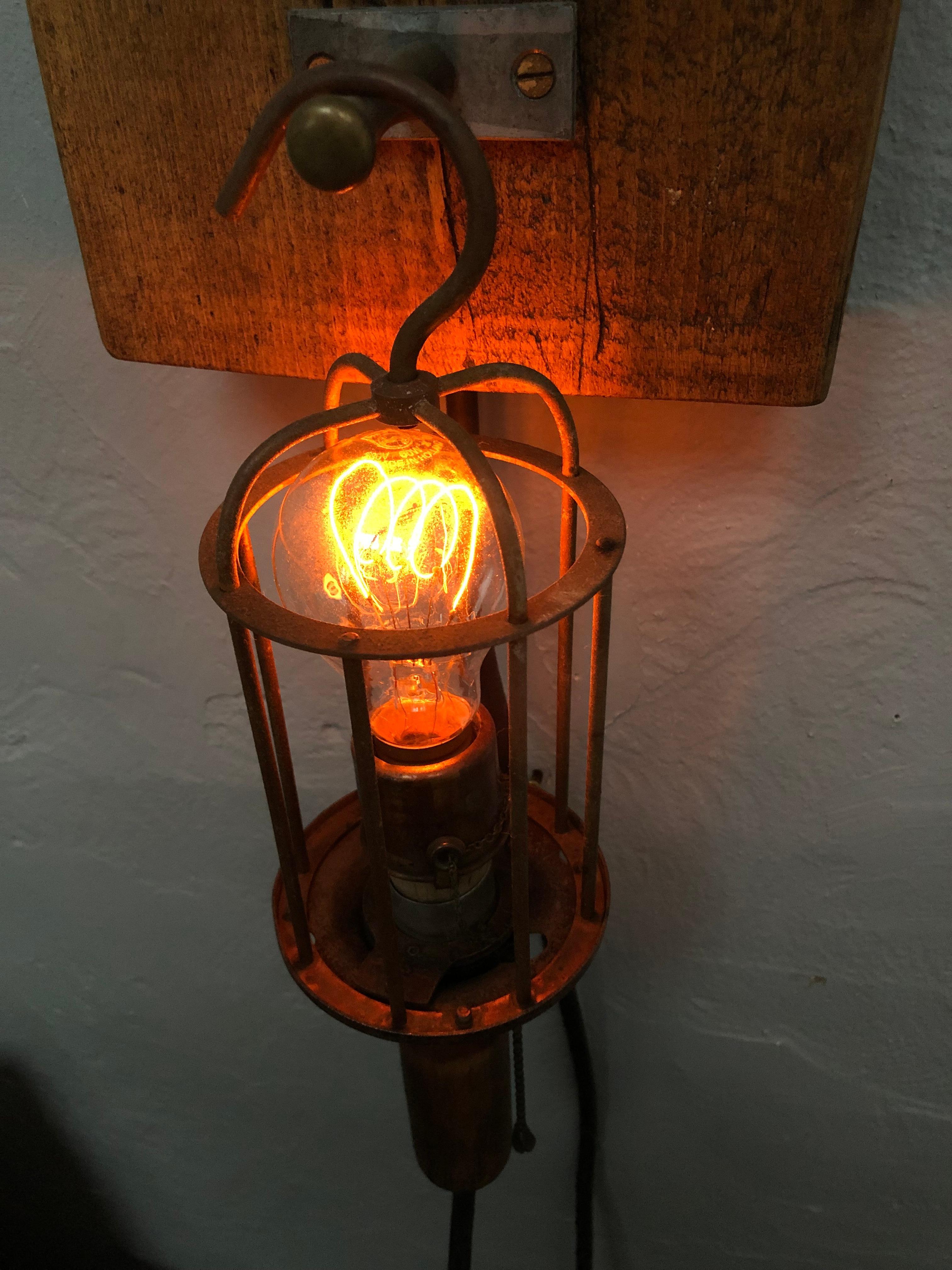 Antique Wall Mounted Reel Caged Industrial Lamp 8