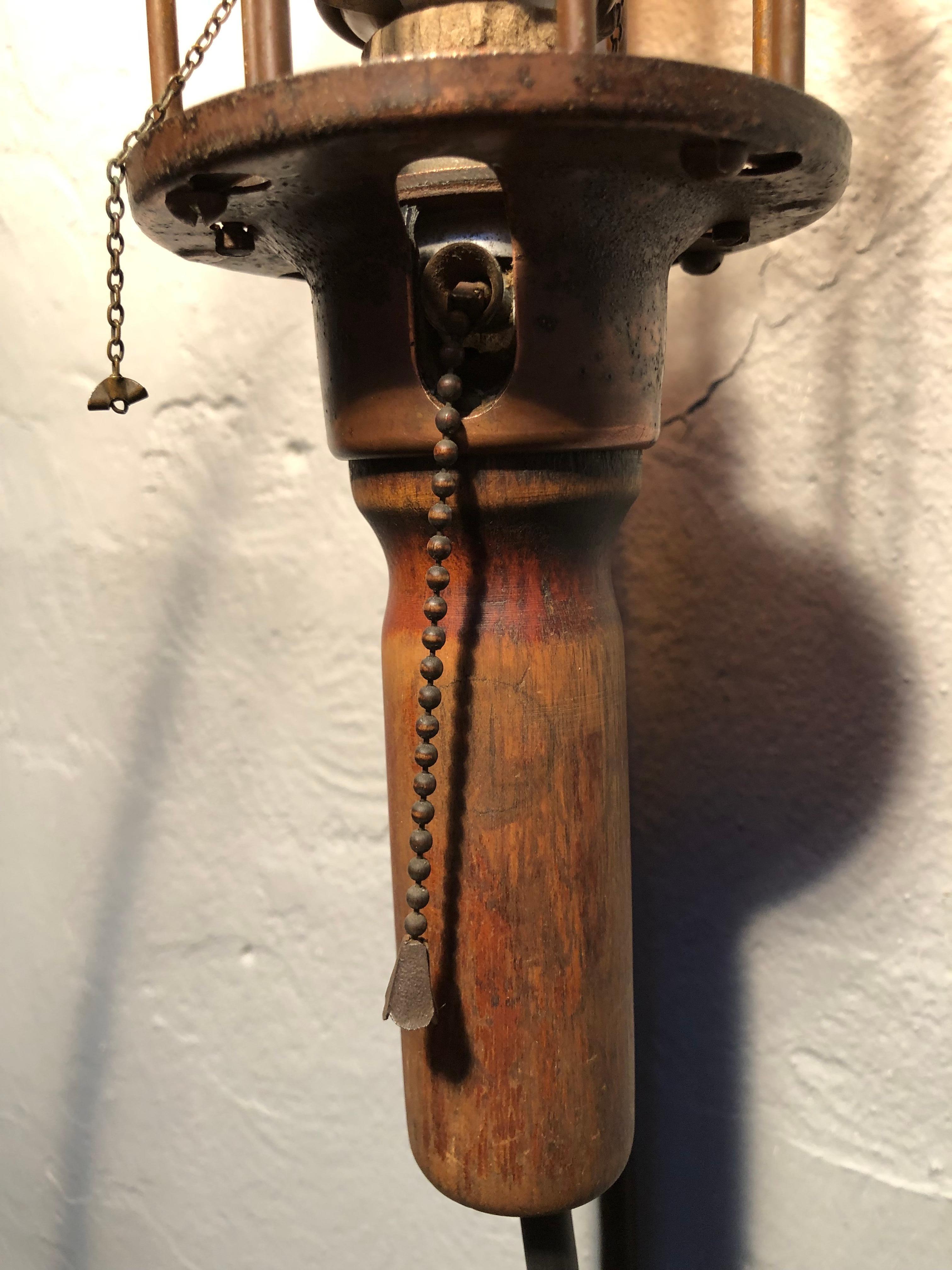 Hand-Crafted Antique Wall Mounted Reel Caged Industrial Lamp For Sale