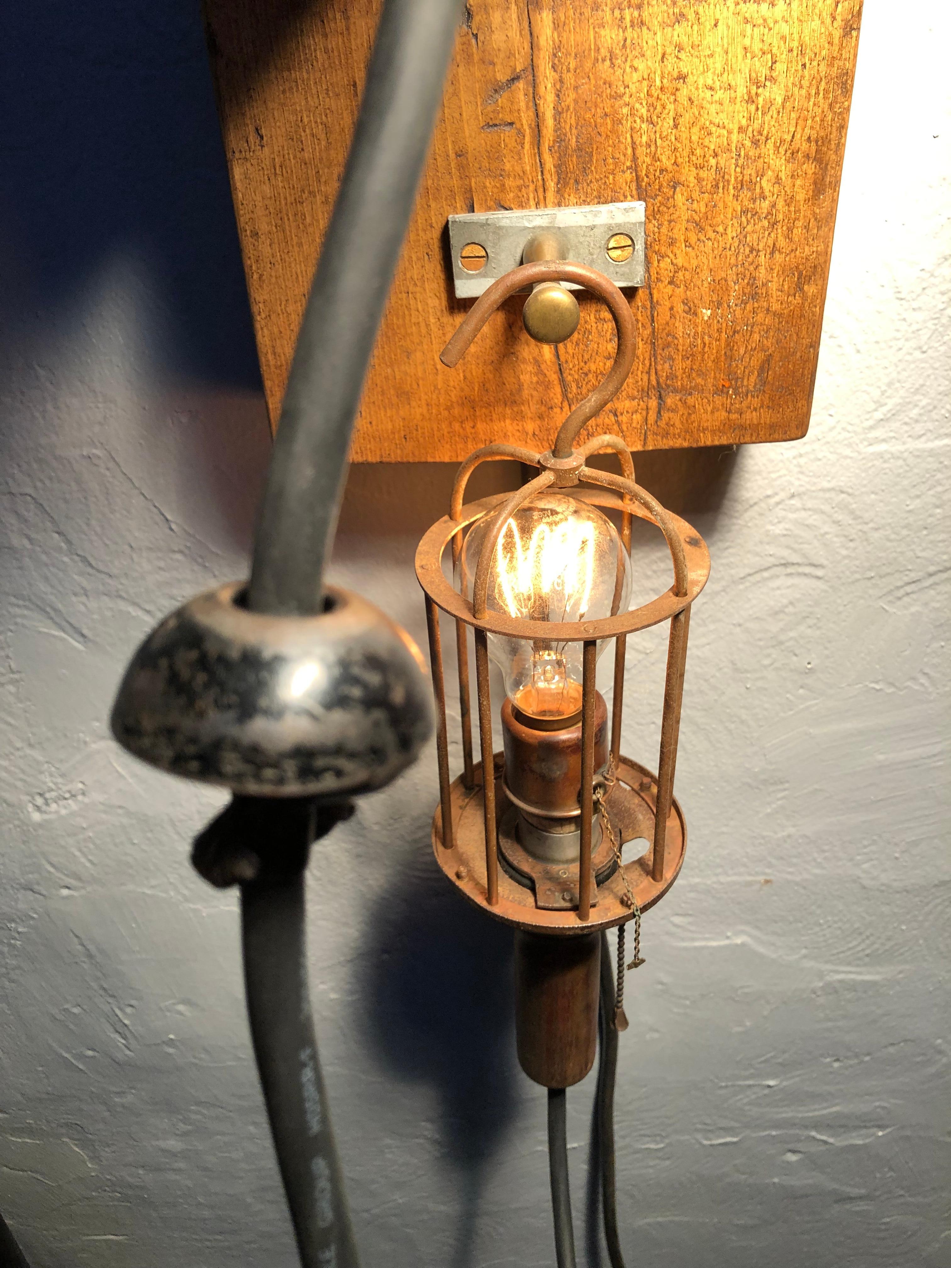 Antique Wall Mounted Reel Caged Industrial Lamp In Good Condition In Søborg, DK