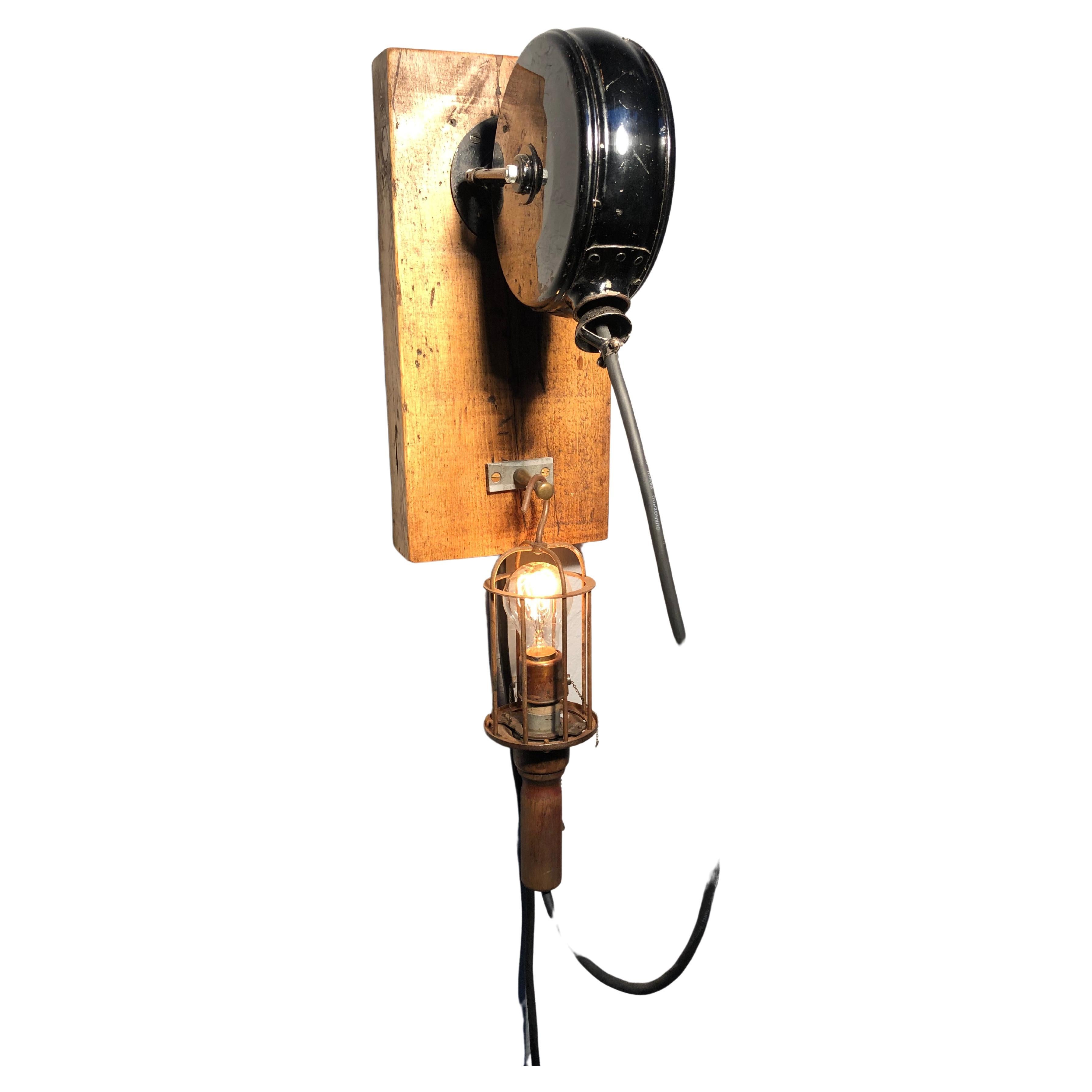 Antique Wall Mounted Reel Caged Industrial Lamp