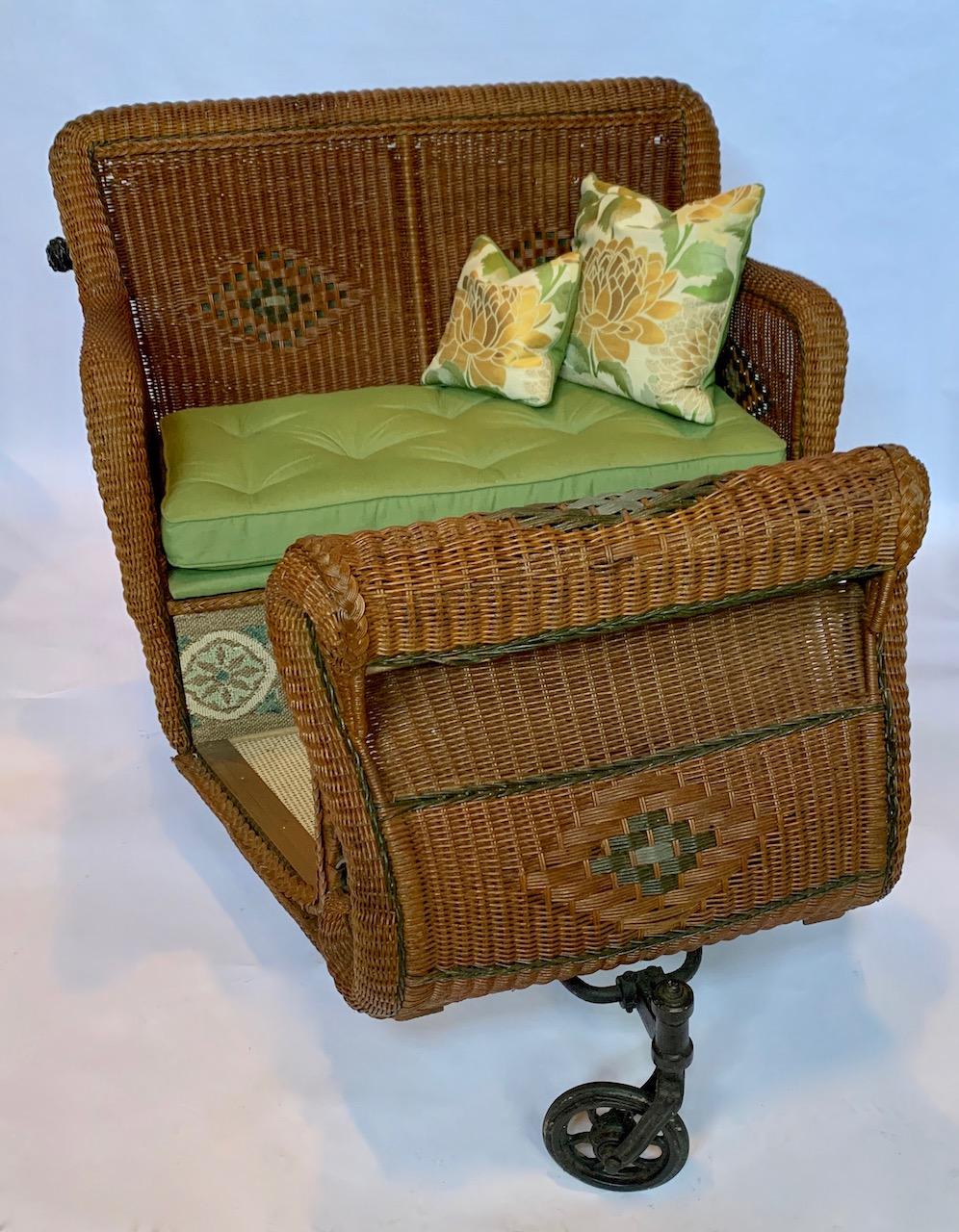 An early 20th century Estate Cart commonly known as a Rolling Chair. This is a rare and unique American piece handwoven and designed by the famous Heywood Wakefield Company of Gardener Ma. built to accommodate two people. It has a beautiful natural