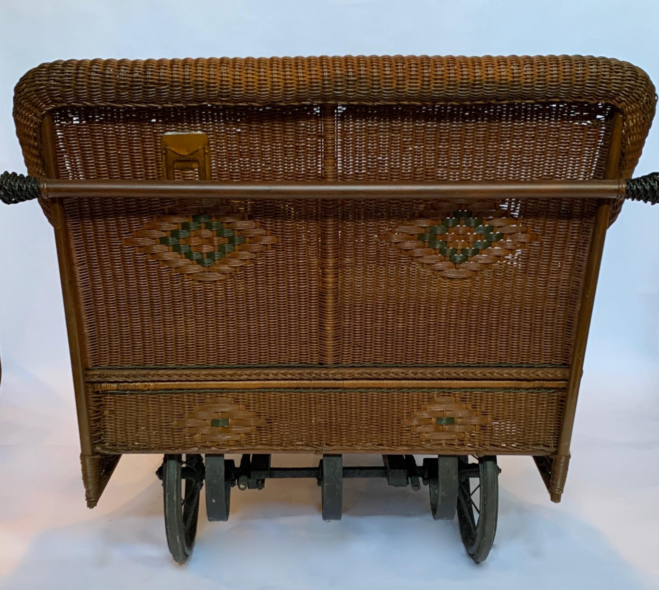 American Antique Natural Wicker Estate Cart / Rolling Boardwalk Cart