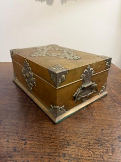 An Antique Wooden Lidded Box with Brass Mounts, 19th Century