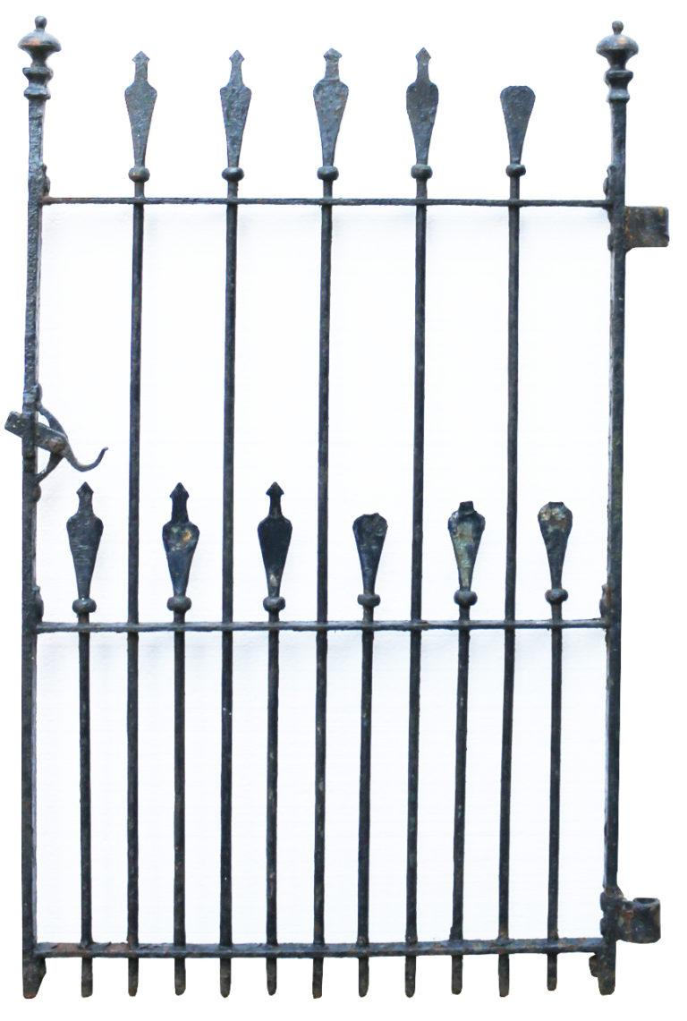 An unusual Victorian wrought iron pedestrian gate with silhouette finials. This gate comes with a working latch and parts of the original hinges. 

Additional Dimensions:

Width of gate 73 cm (for an opening of approximately 85 cm).