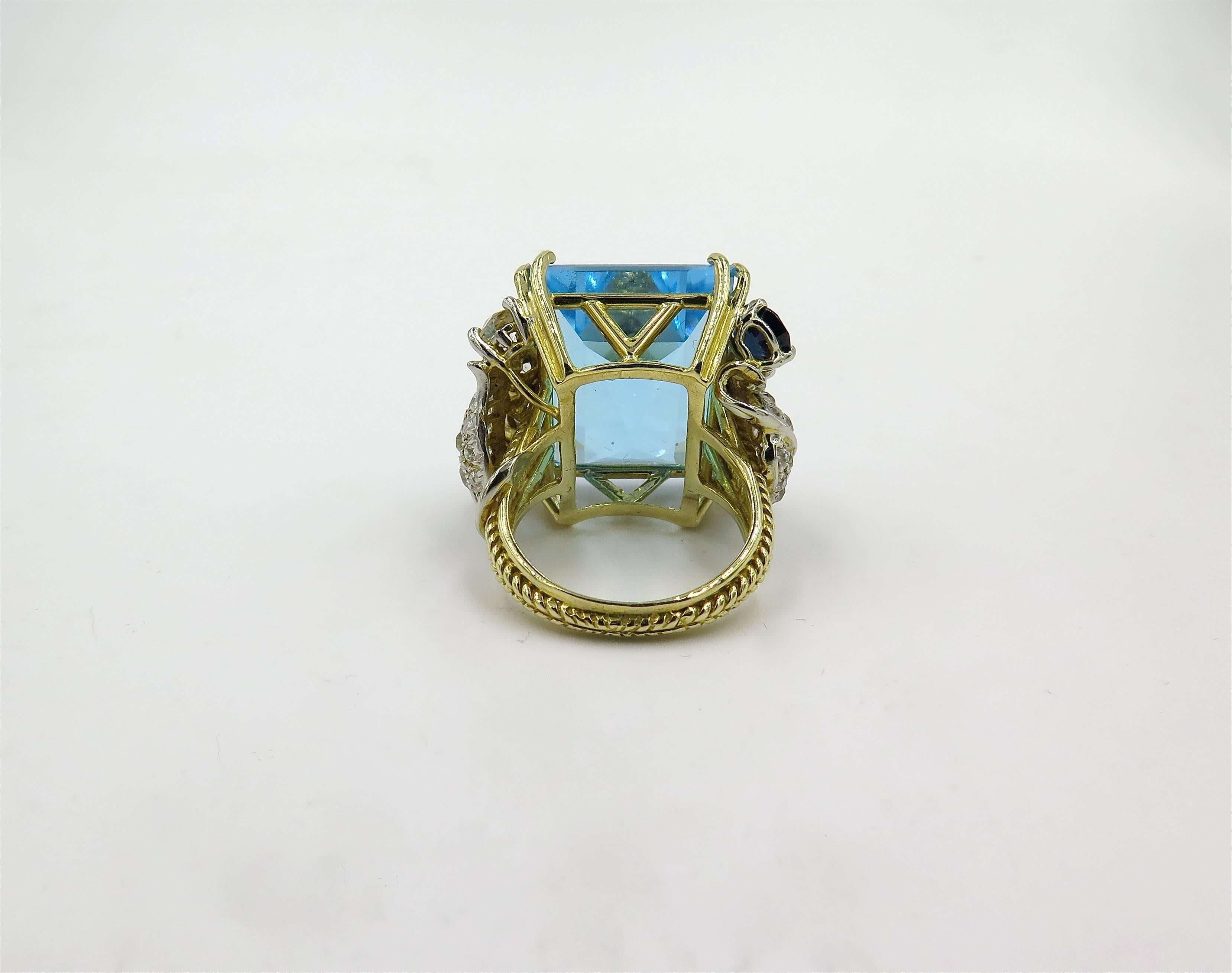Women's or Men's Blue Topaz, Sapphire and Diamond Ring