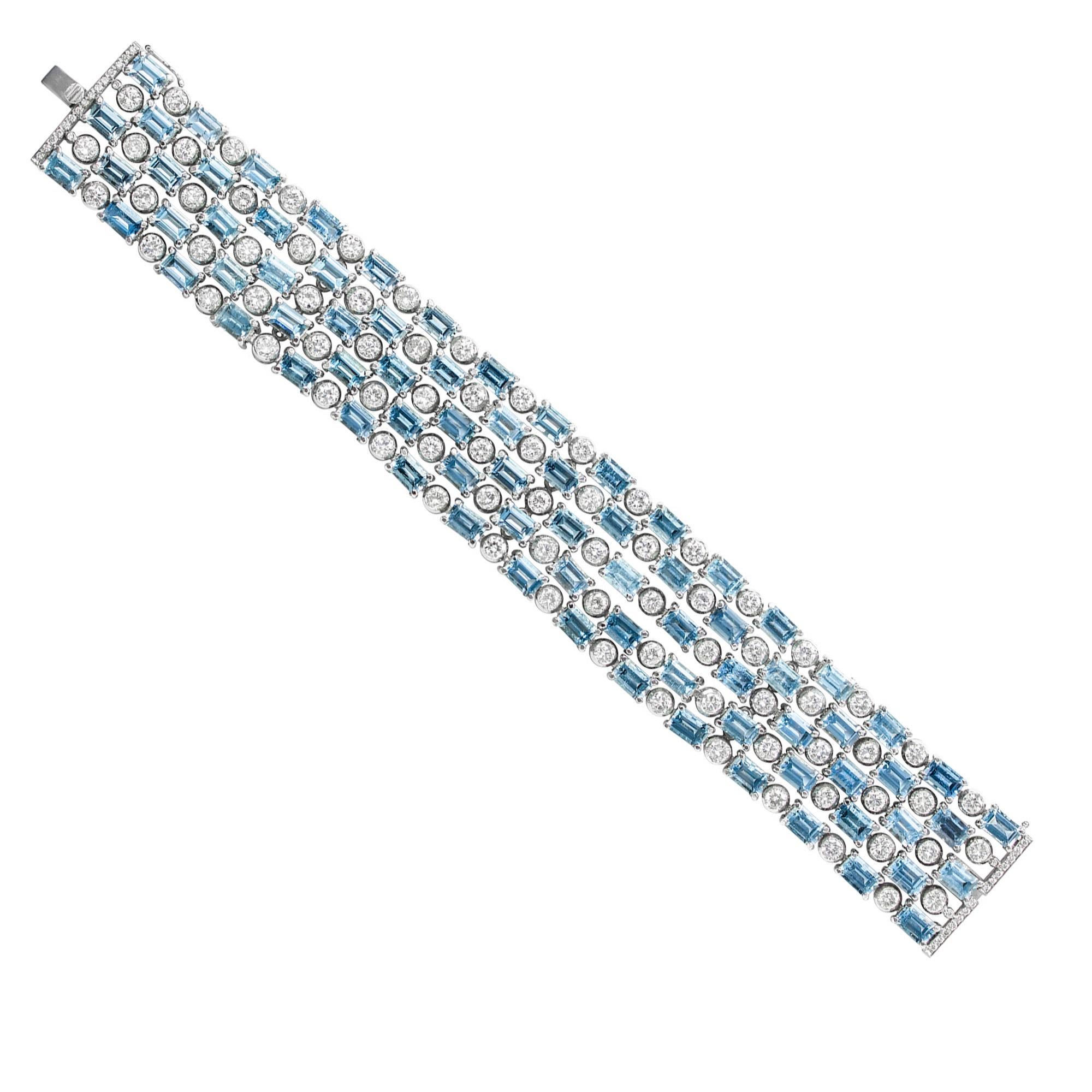 Women's or Men's Aquamarine and Diamond Bracelet For Sale