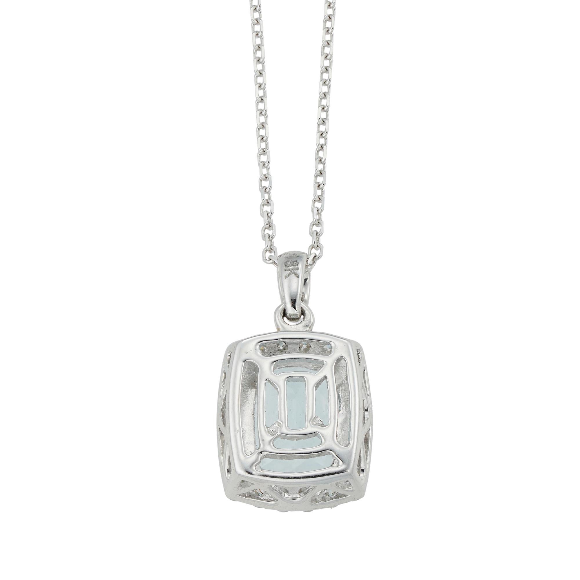 Modern Aquamarine and Diamond Cluster Pendant