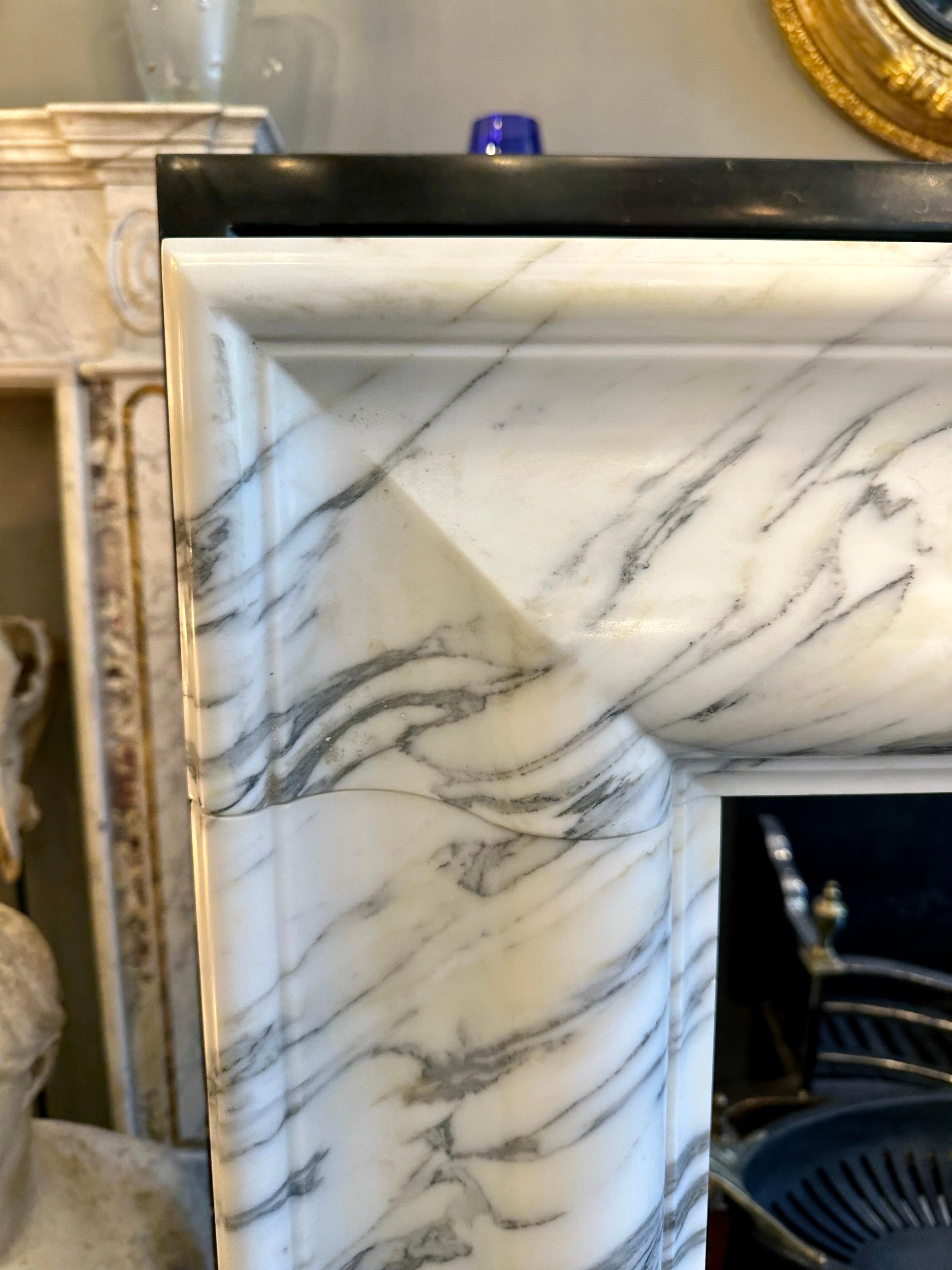 Queen Anne An Arabescato Marble Bolection Fireplace Mantle  For Sale