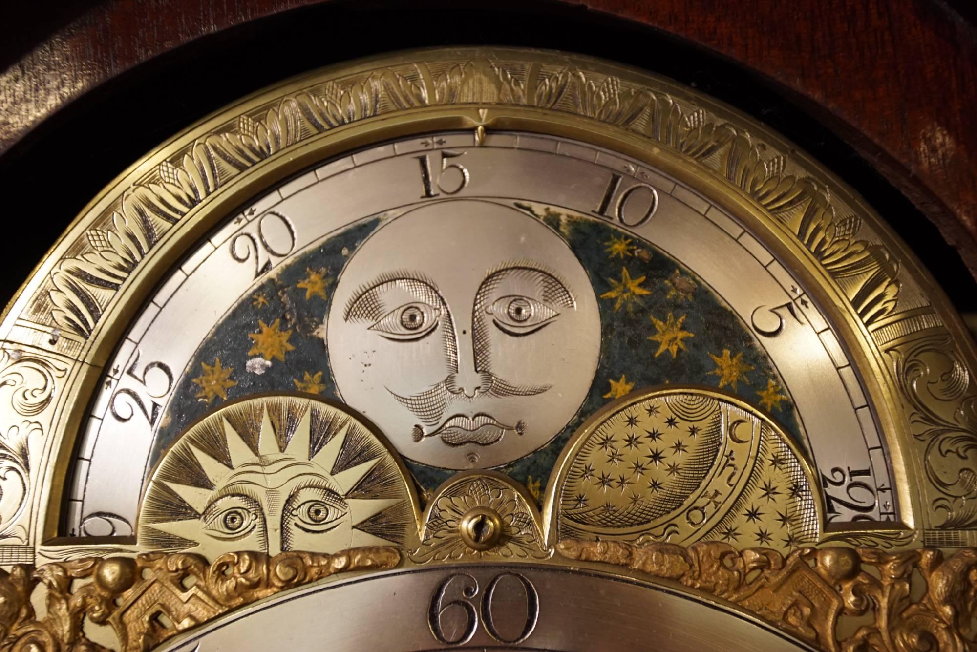George III Arch Dial 8 Day Mahogany Longcase Clock, by Christopher Locket, Tetbury 18th C