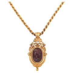 Antique An Archaeological Revival Gold And Agate Intaglio Necklace Circa 1850