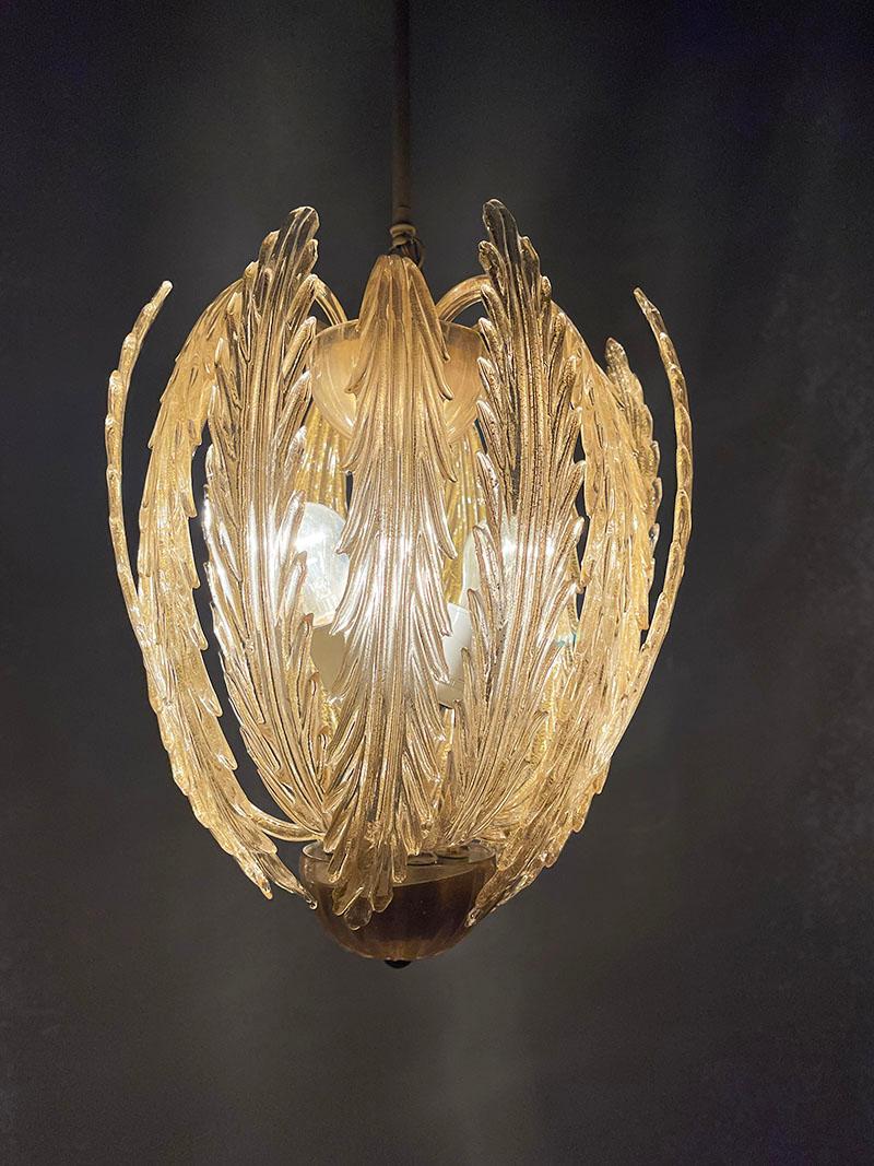 Italian Archimede Seguso Murano Chandelier Pendant Lamp, Italy 1940 For Sale