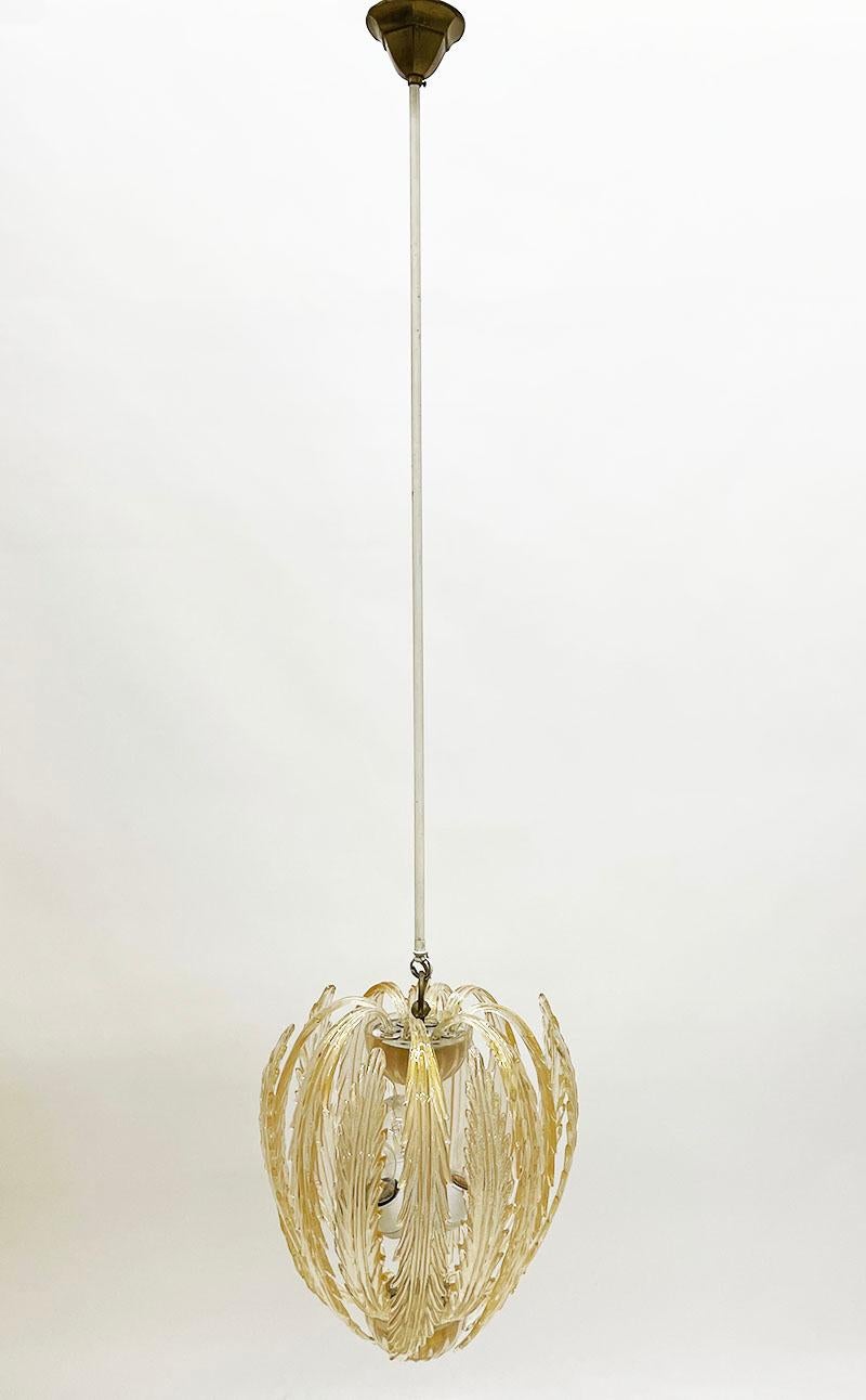 20th Century Archimede Seguso Murano Chandelier Pendant Lamp, Italy 1940 For Sale