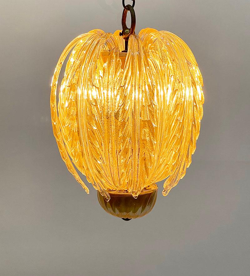 Verre de Murano Archimede Seguso lustre Murano lampe à suspension, Italie 1940 en vente