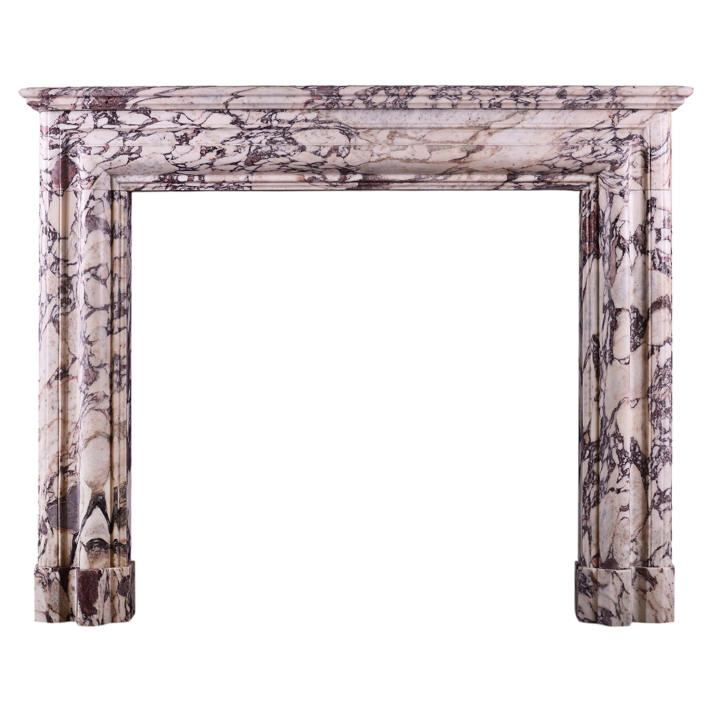An architectural English marble fireplace in Breche Violette marble For Sale