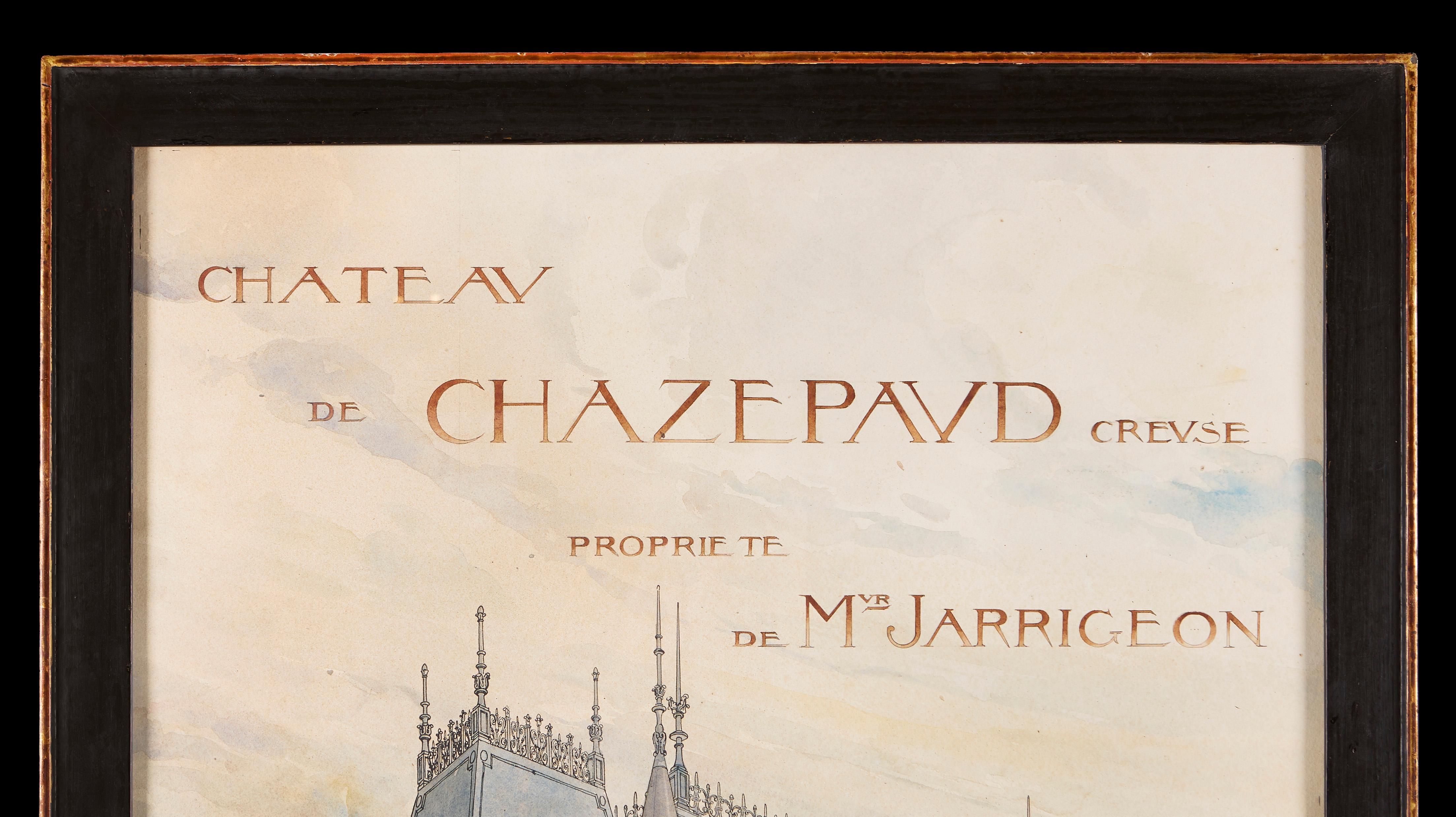 Eine architektonische Illustration des Chateau De Chazepaud im Zustand „Gut“ im Angebot in London, GB