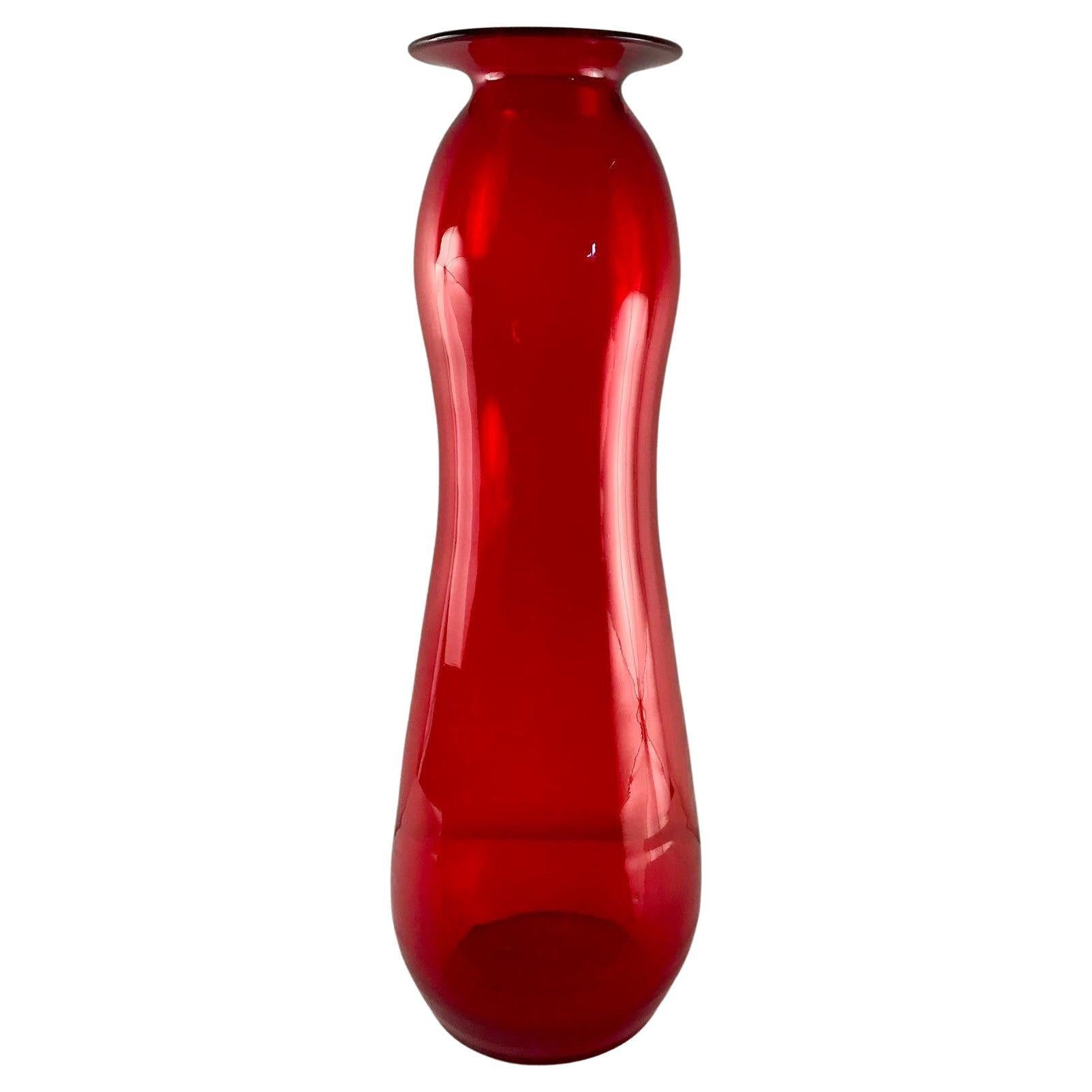 A MCM Ruby Art Glass Vase Attributed to Blenko For Sale