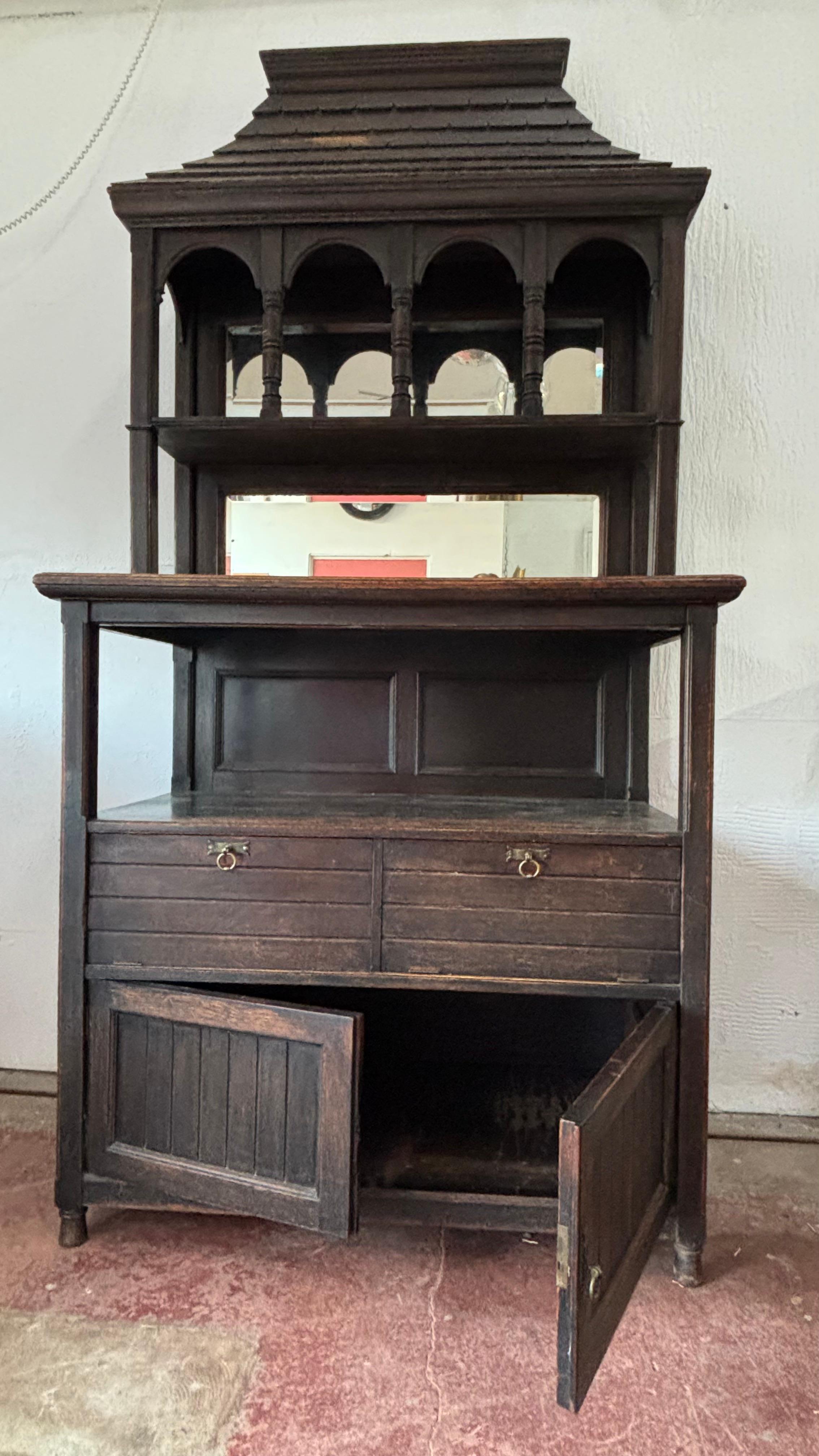 An Architectural Pagoda Top Dresser Cabinet, Arts & Crafts, English c1880 For Sale 4