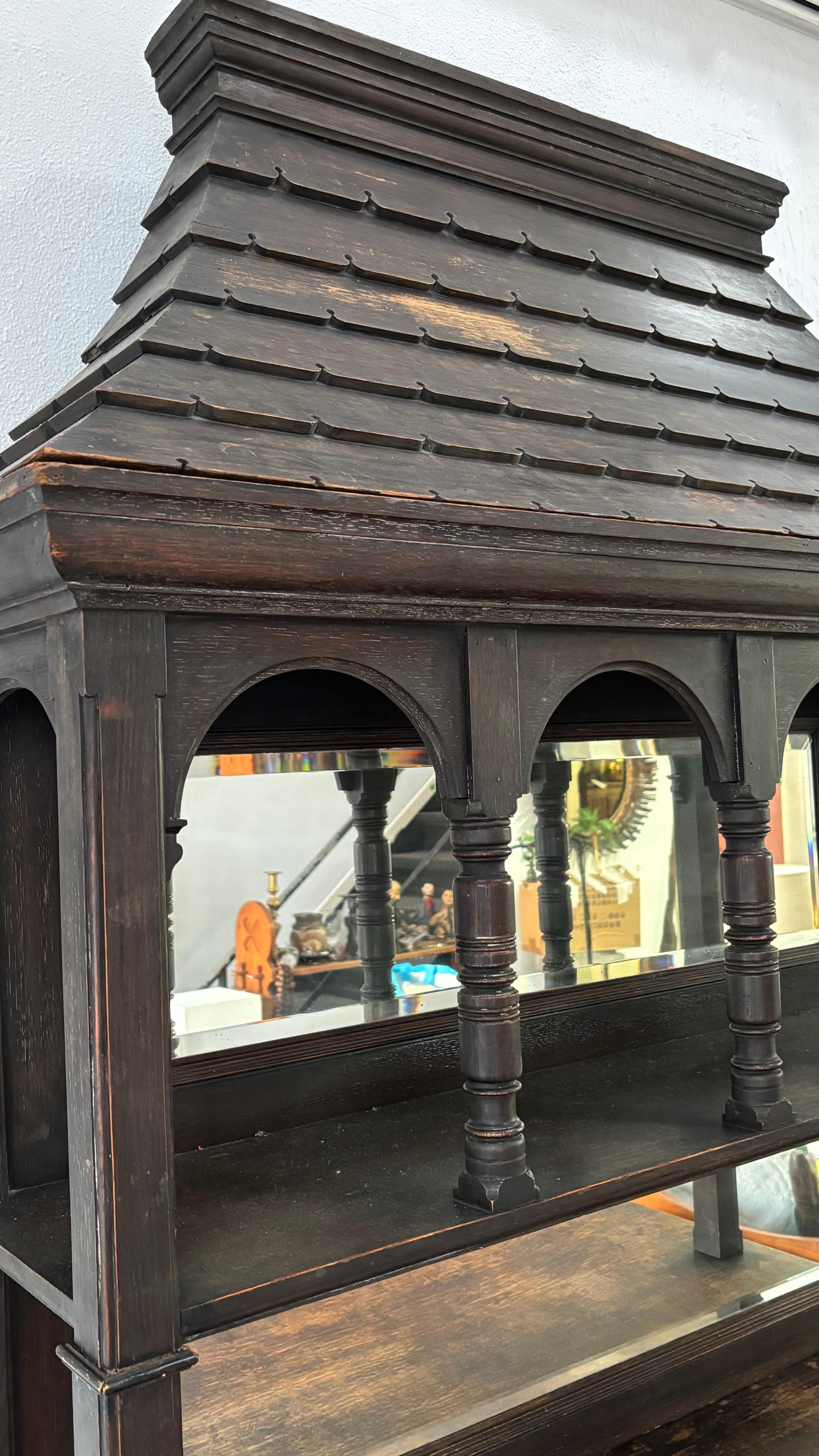 An Architectural Pagoda Top Dresser Cabinet, Arts & Crafts, English c1880 In Good Condition For Sale In Sherborne, GB