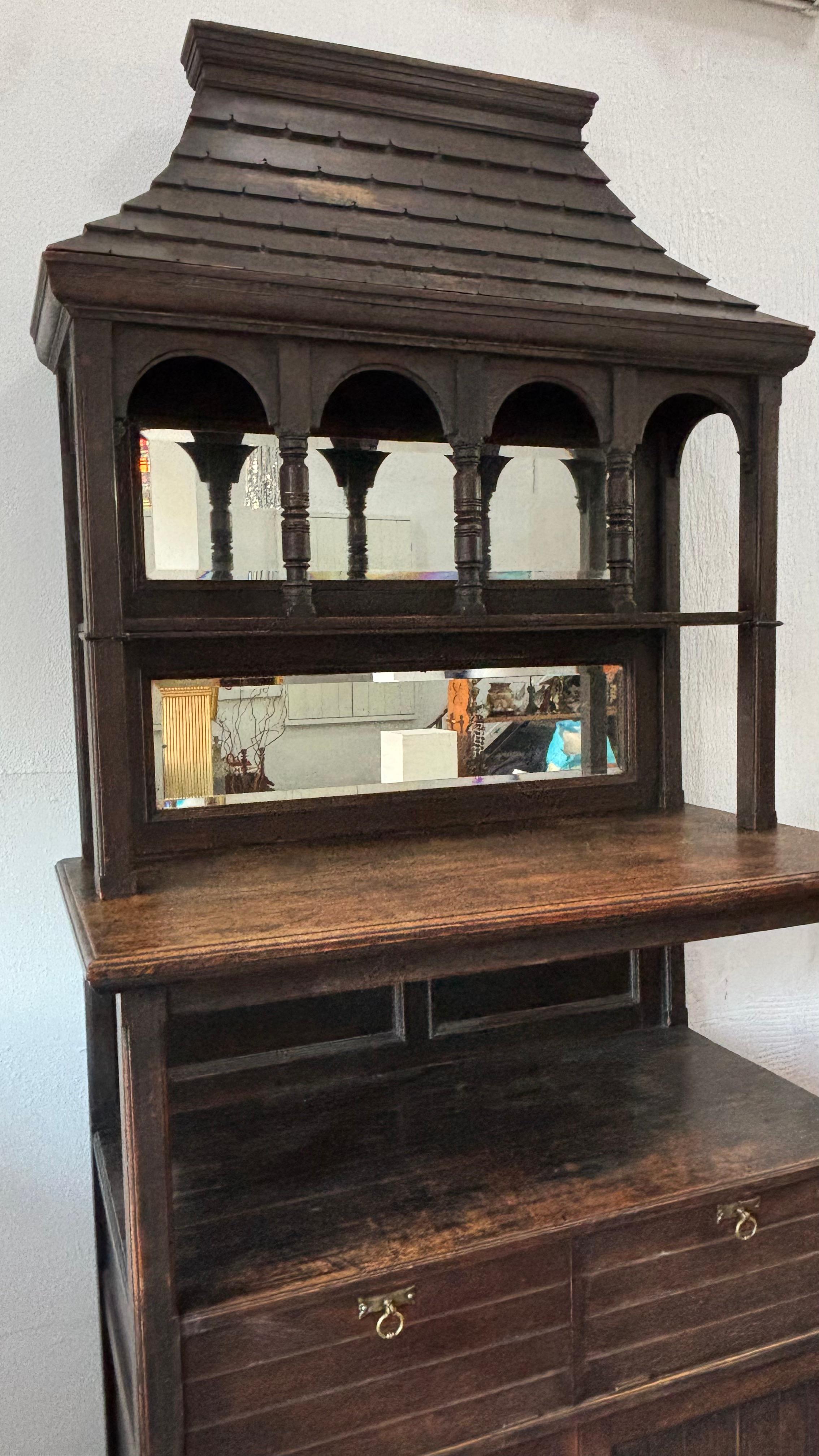 19th Century An Architectural Pagoda Top Dresser Cabinet, Arts & Crafts, English c1880 For Sale
