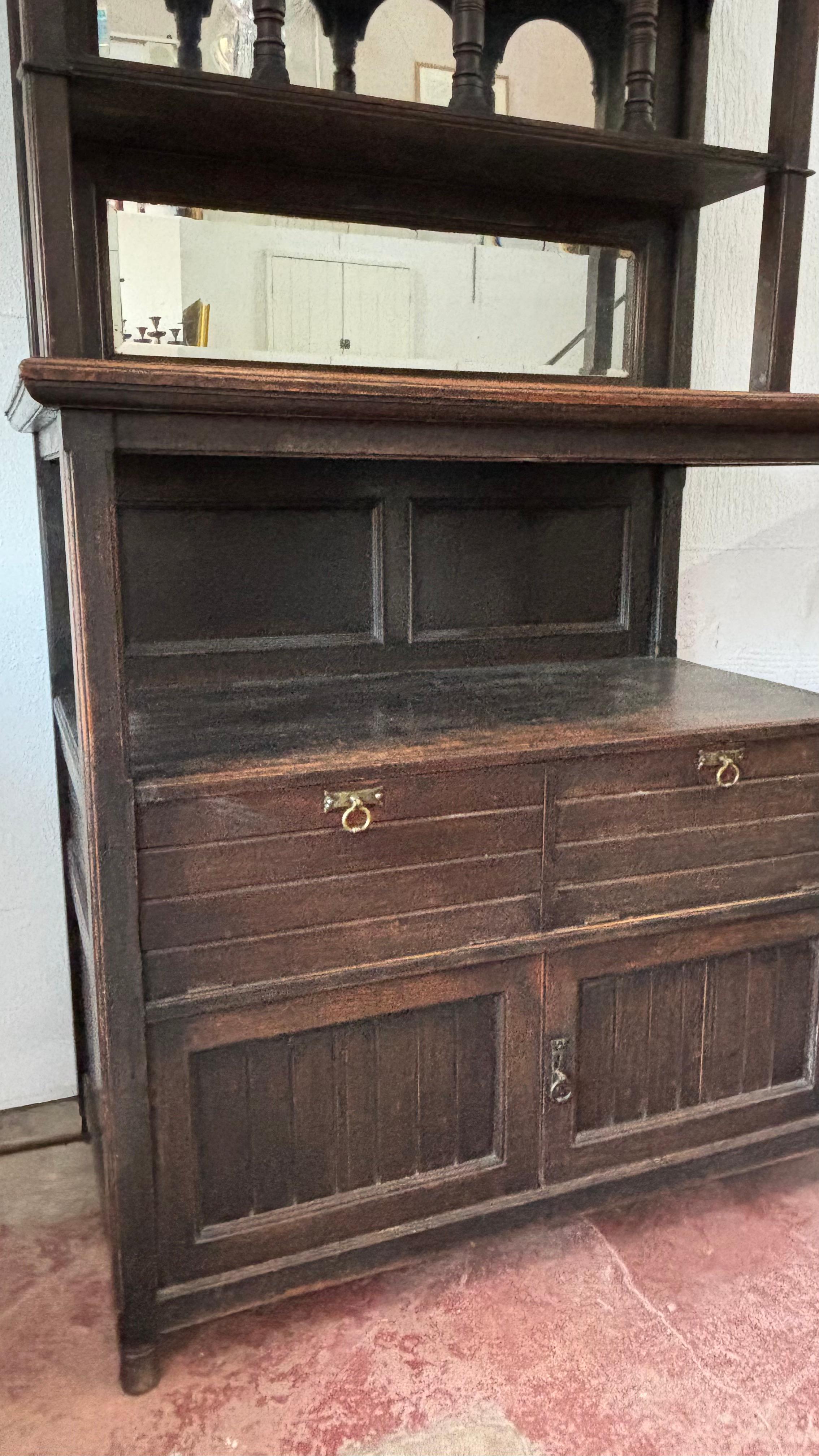Oak An Architectural Pagoda Top Dresser Cabinet, Arts & Crafts, English c1880 For Sale