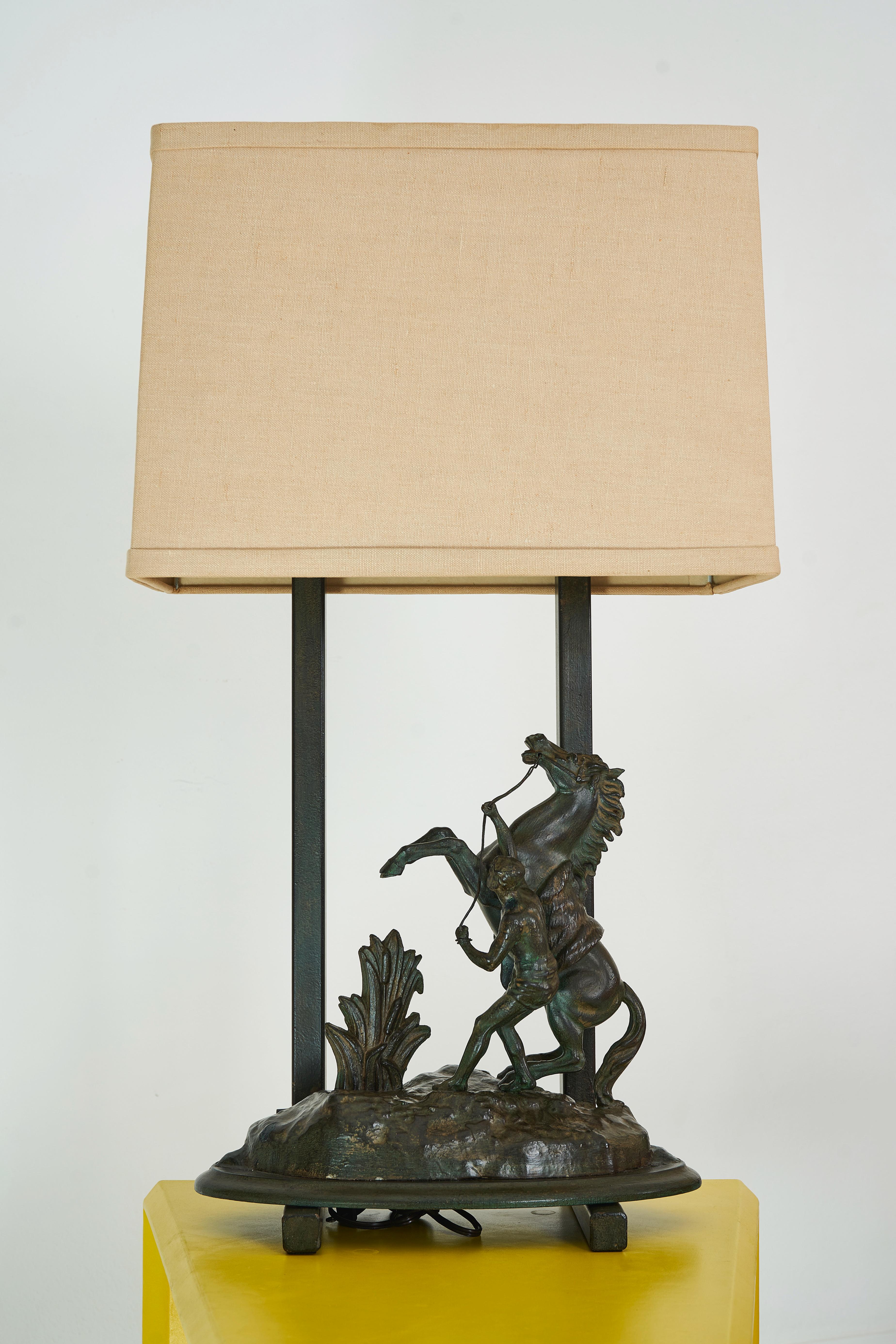 Hand-Painted An Armature Lamp featuring a Rearing Horse designed by William Haines