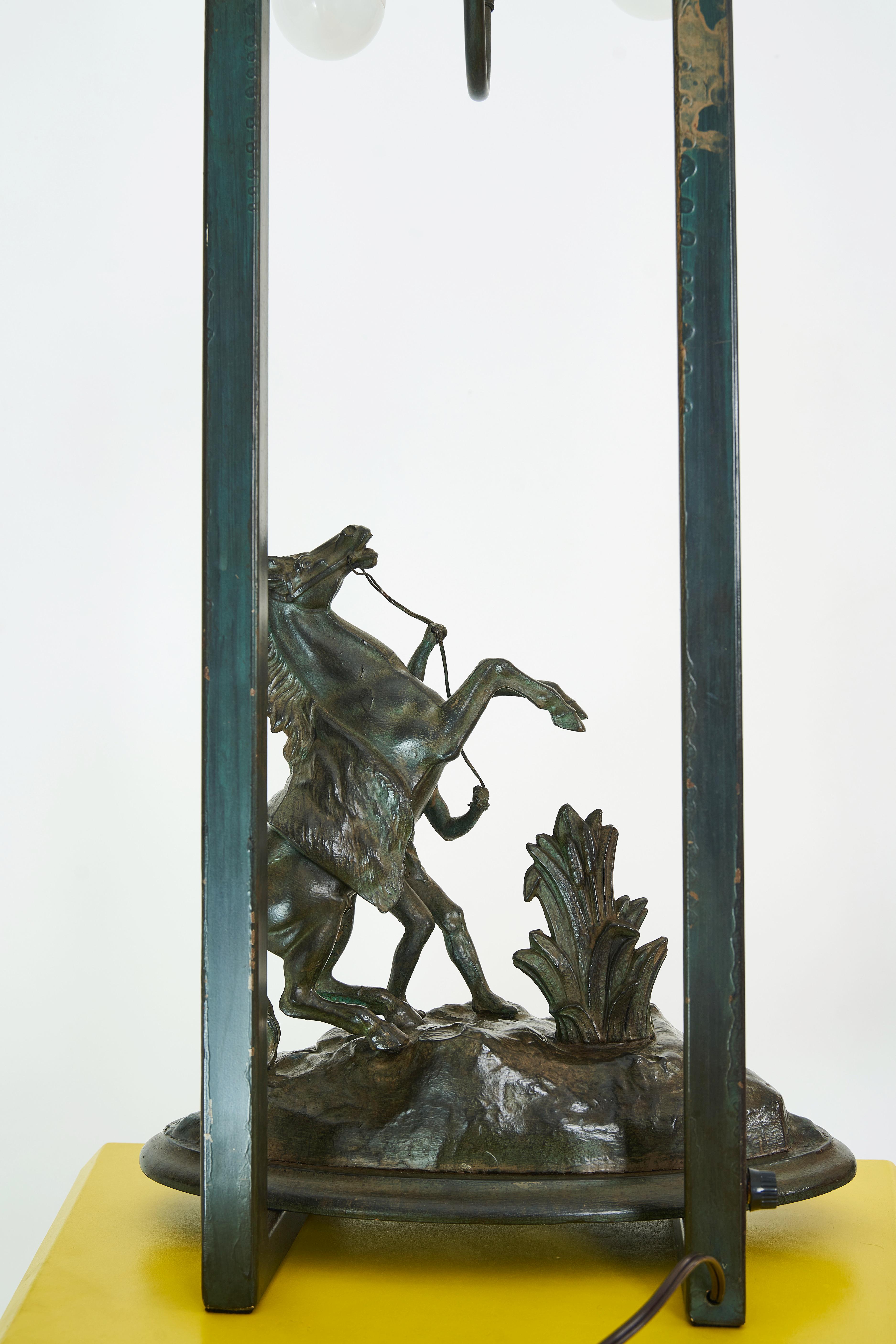 Metal An Armature Lamp featuring a Rearing Horse designed by William Haines