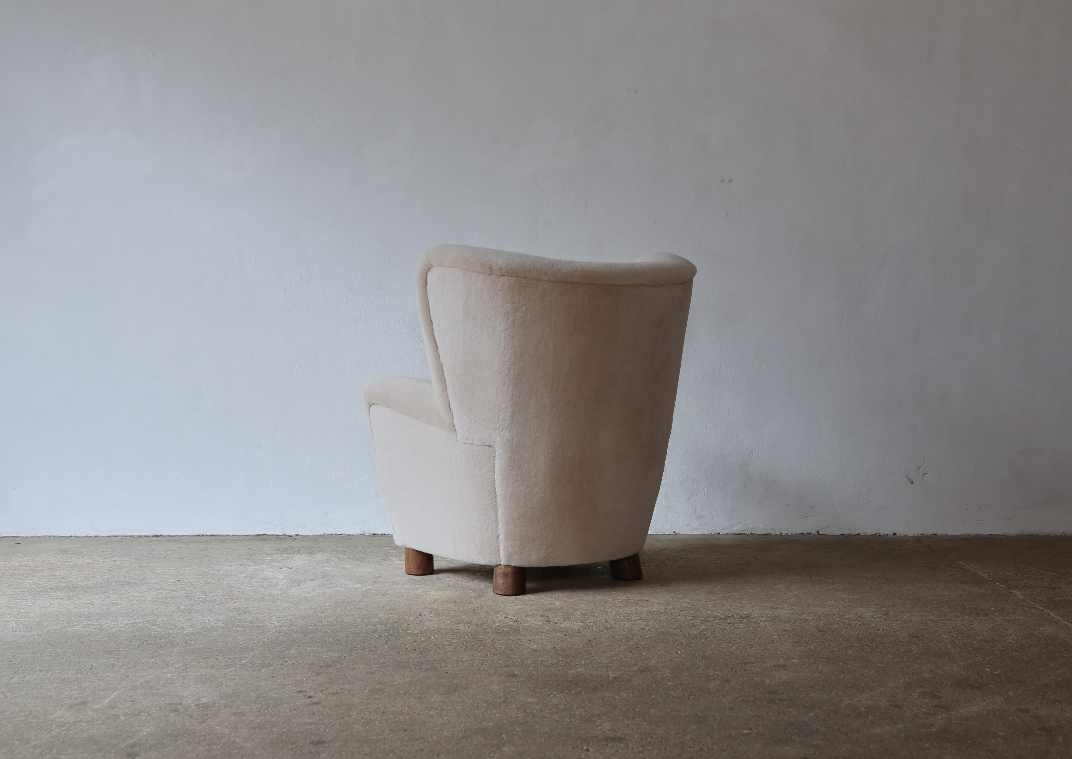 Mid-Century Modern An Armchair, Reupholstered in Pure Alpaca Wool, Denmark, 1950s For Sale