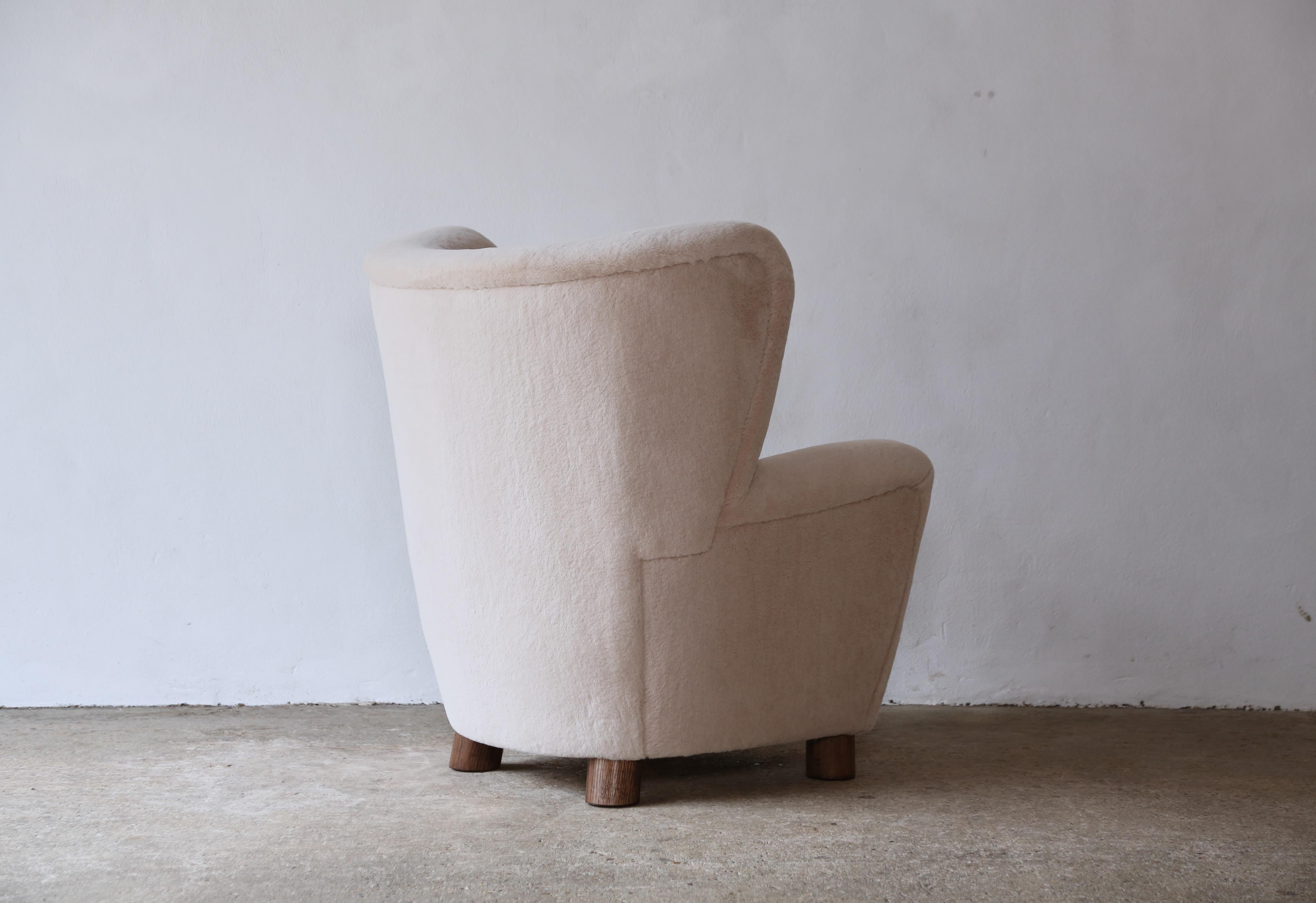 An Armchair, Reupholstered in Pure Alpaca Wool, Denmark, 1950s For Sale 2