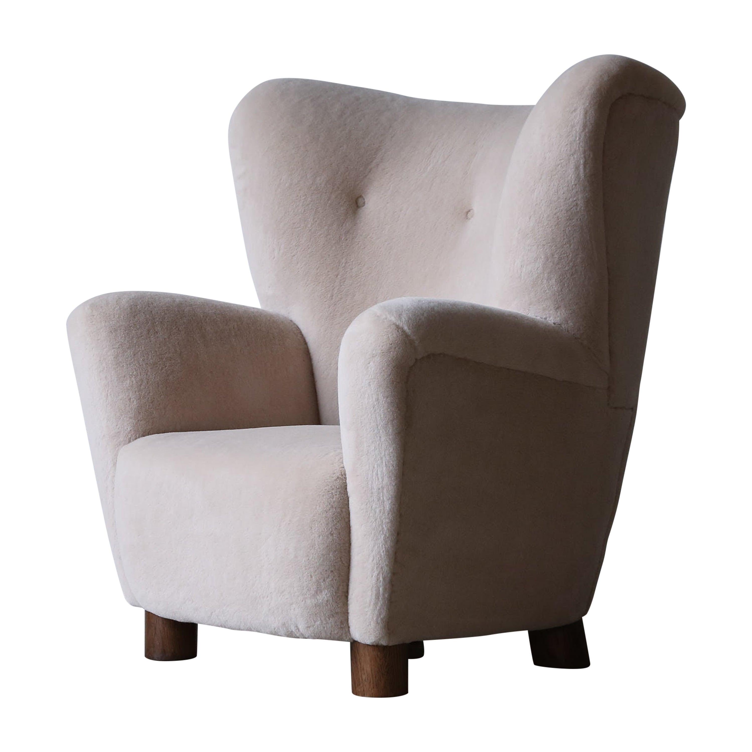 Fauteuil, retapissé en pure laine d'alpaga, Danemark, années 1950