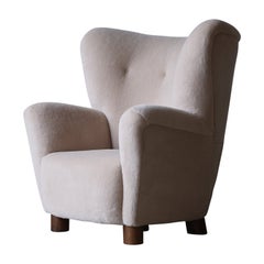 Fauteuil, retapissé en pure laine d'alpaga, Danemark, années 1950