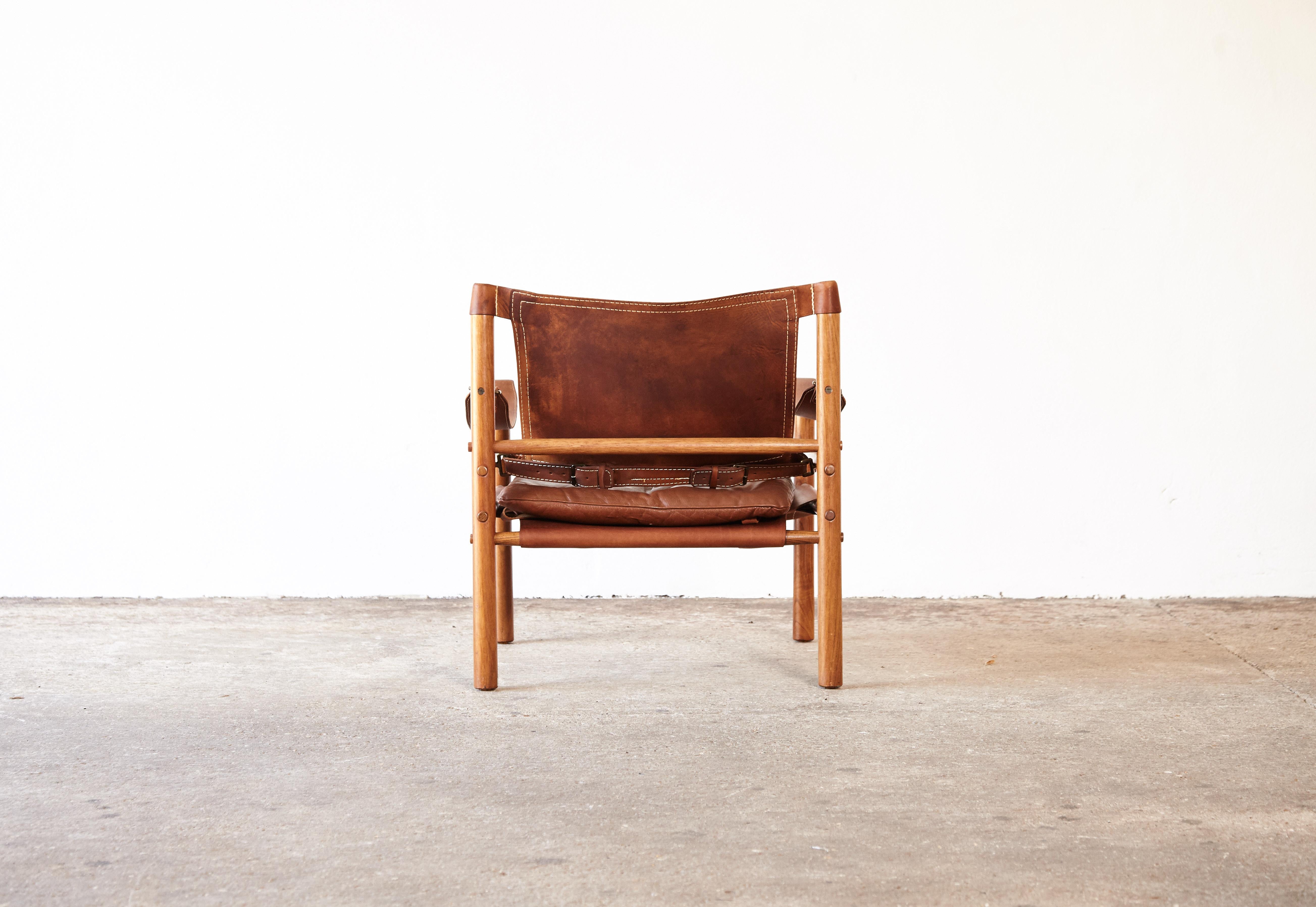 Leather Arne Norell Safari Chair, Norell Mobel, Sweden, 1970s