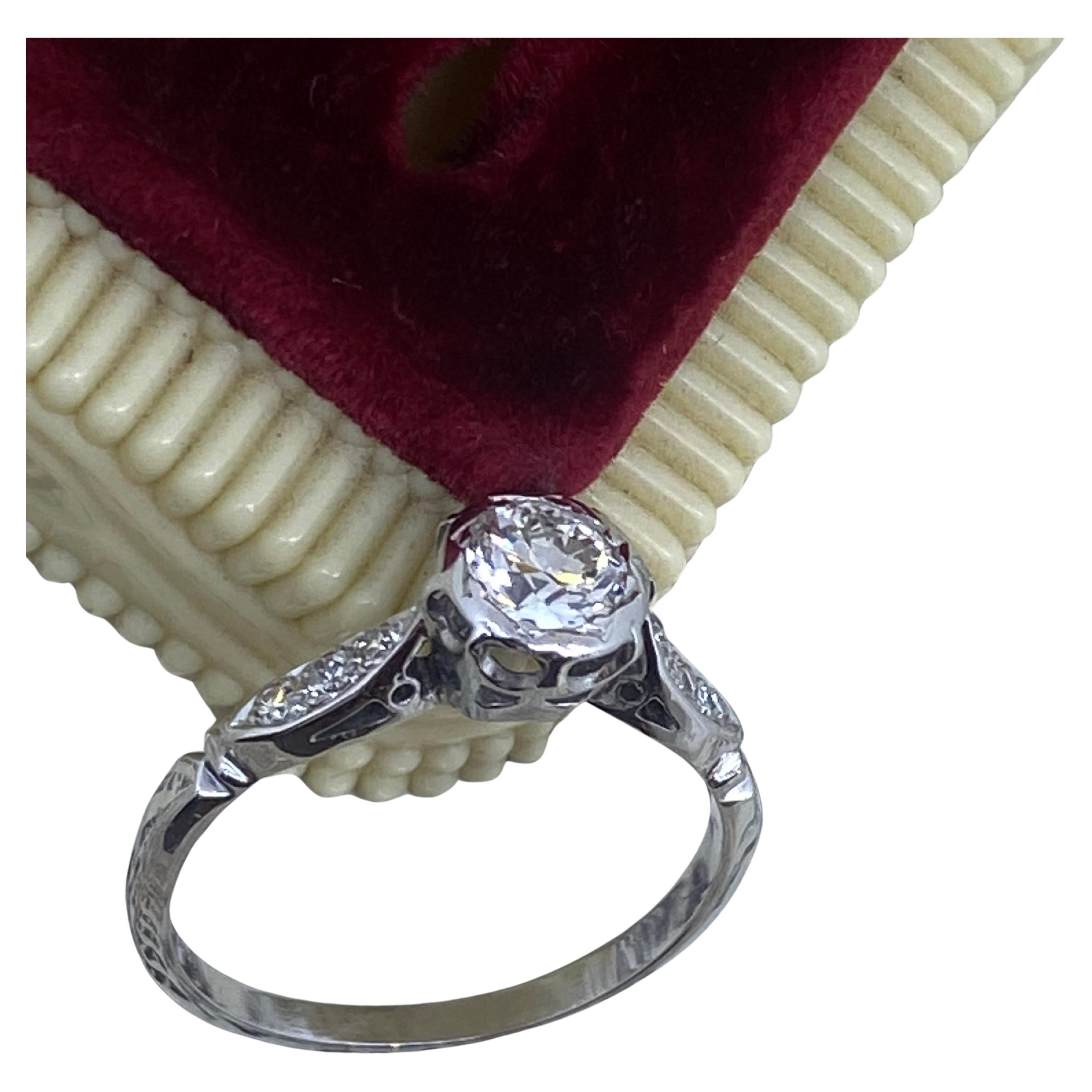 Art Deco An Art-Deco 0.65ct Old European Cut Diamond Solitaire 18K Gold & Platinum Ring For Sale