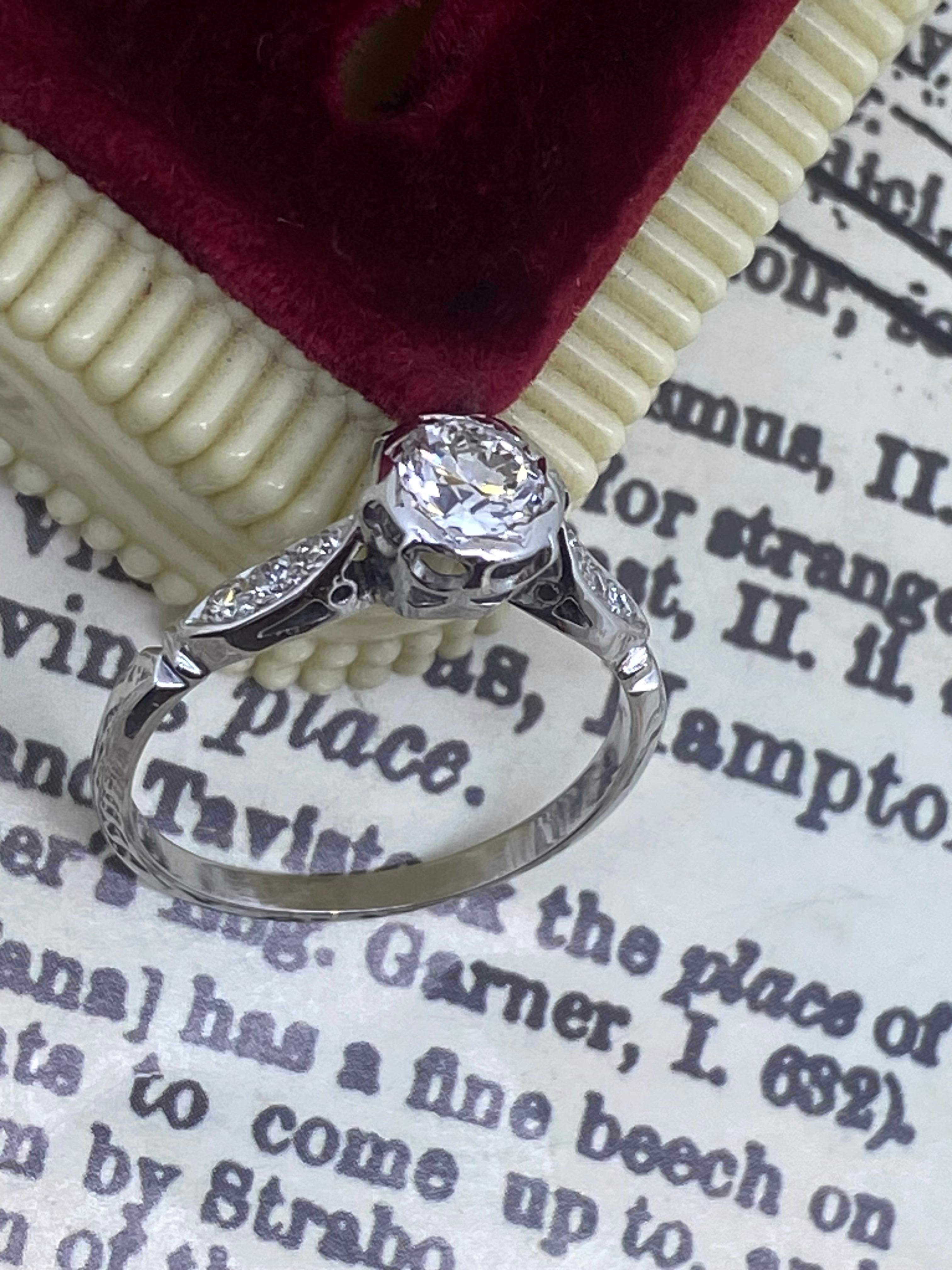 Women's An Art-Deco 0.65ct Old European Cut Diamond Solitaire 18K Gold & Platinum Ring For Sale