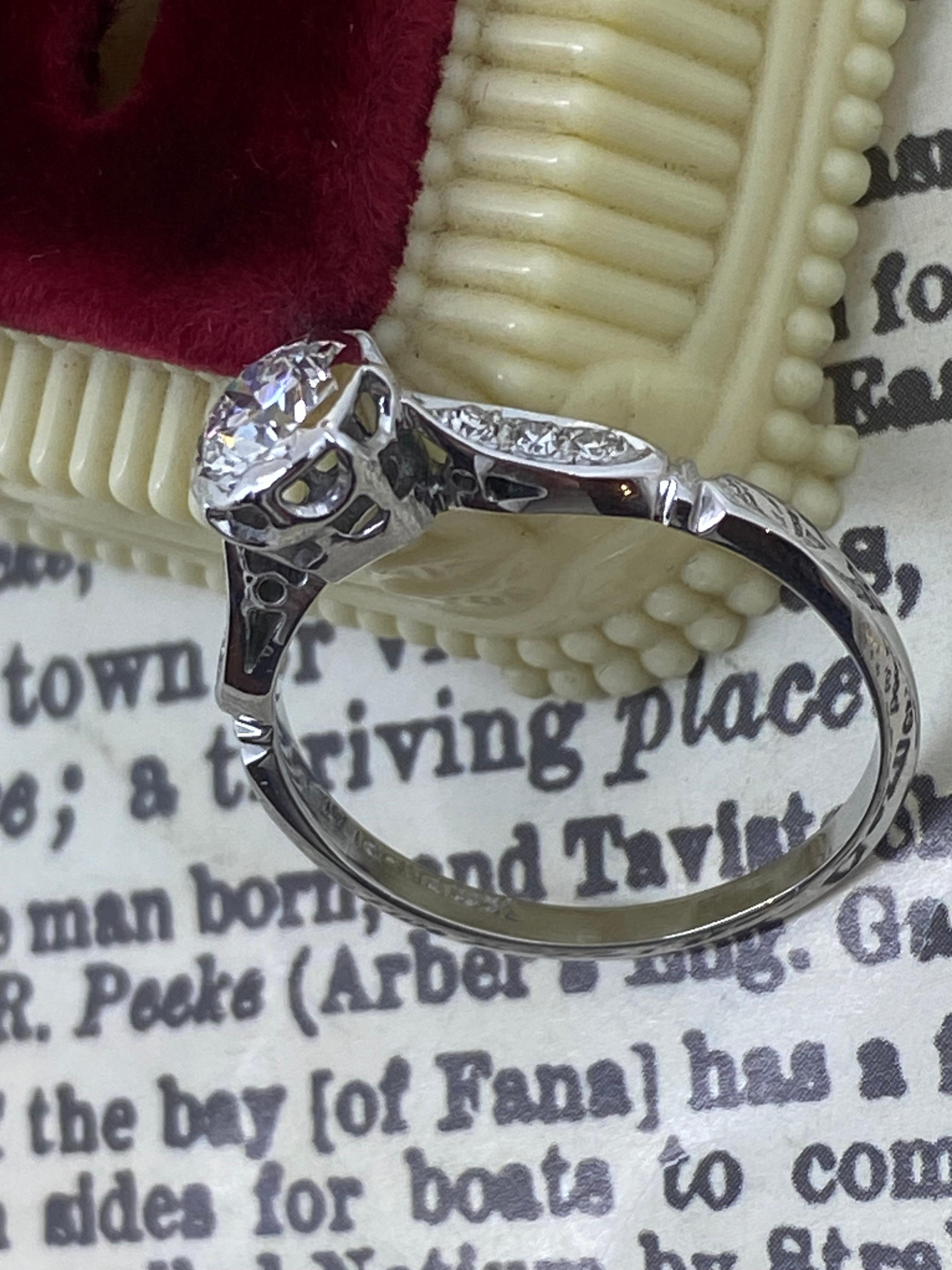 An Art-Deco 0.65ct Old European Cut Diamond Solitaire 18K Gold & Platinum Ring For Sale 1