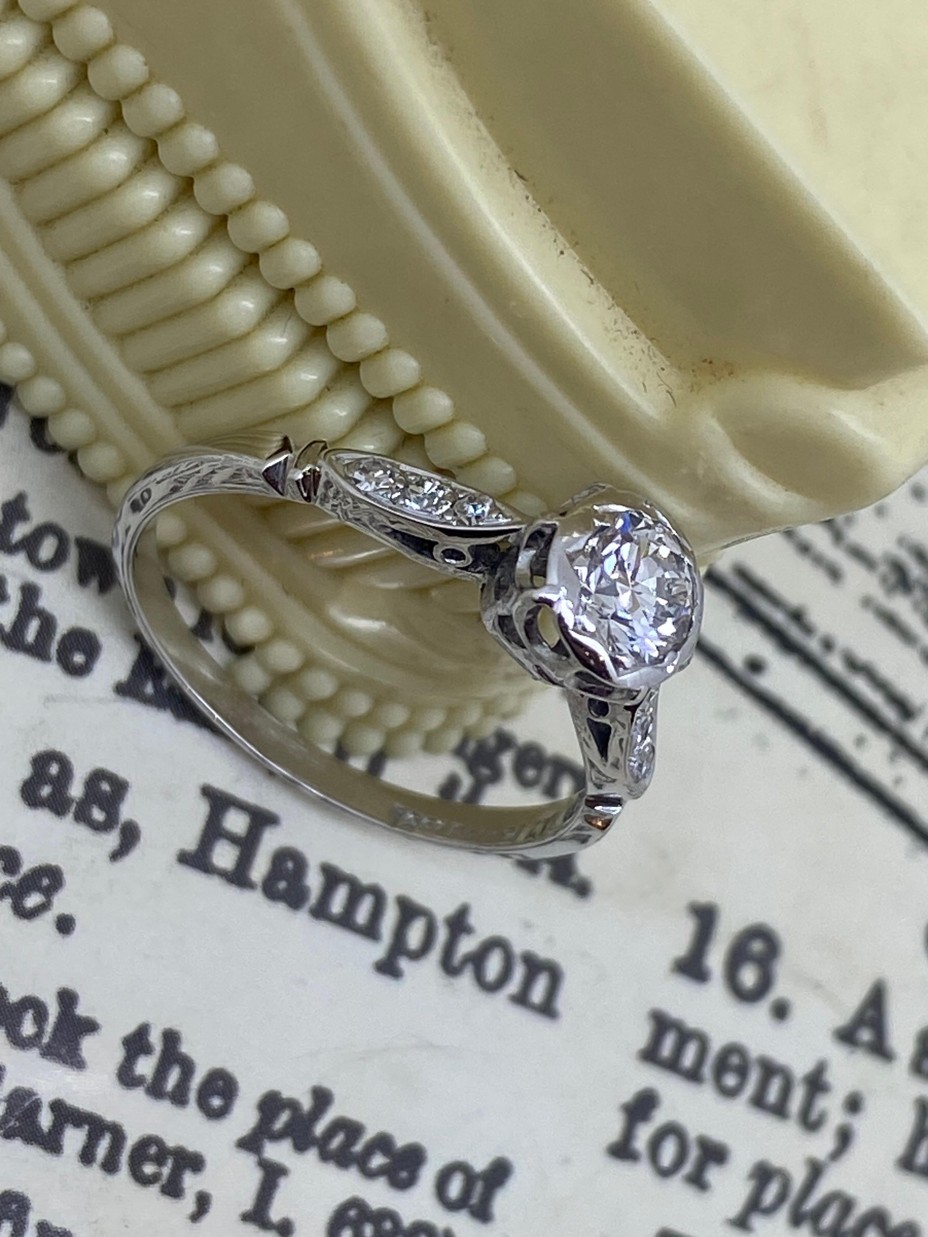 An Art-Deco 0.65ct Old European Cut Diamond Solitaire 18K Gold & Platinum Ring For Sale 4