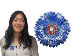 An Art Deco 18K White Gold, Ruby & Plique-à-jour Enamel Brooch! Circa 1900