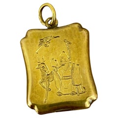 Ein Art-Deco 18K Gelbgold Chinoiserie fein graviert große Scharnier Medaillon
