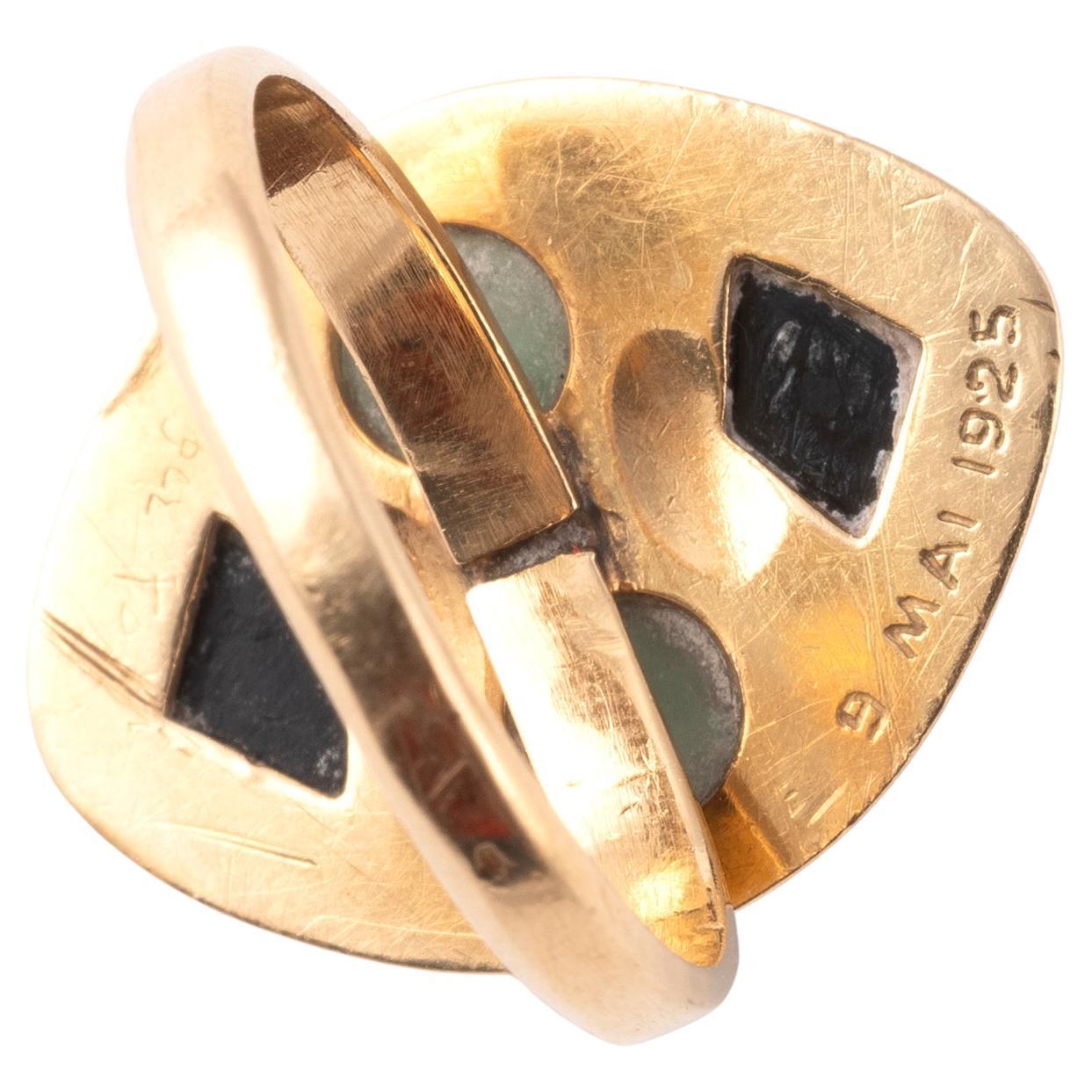 An Art Deco' 18kt Gold Onyx And Jade Set By RENE FOY (Art déco) im Angebot