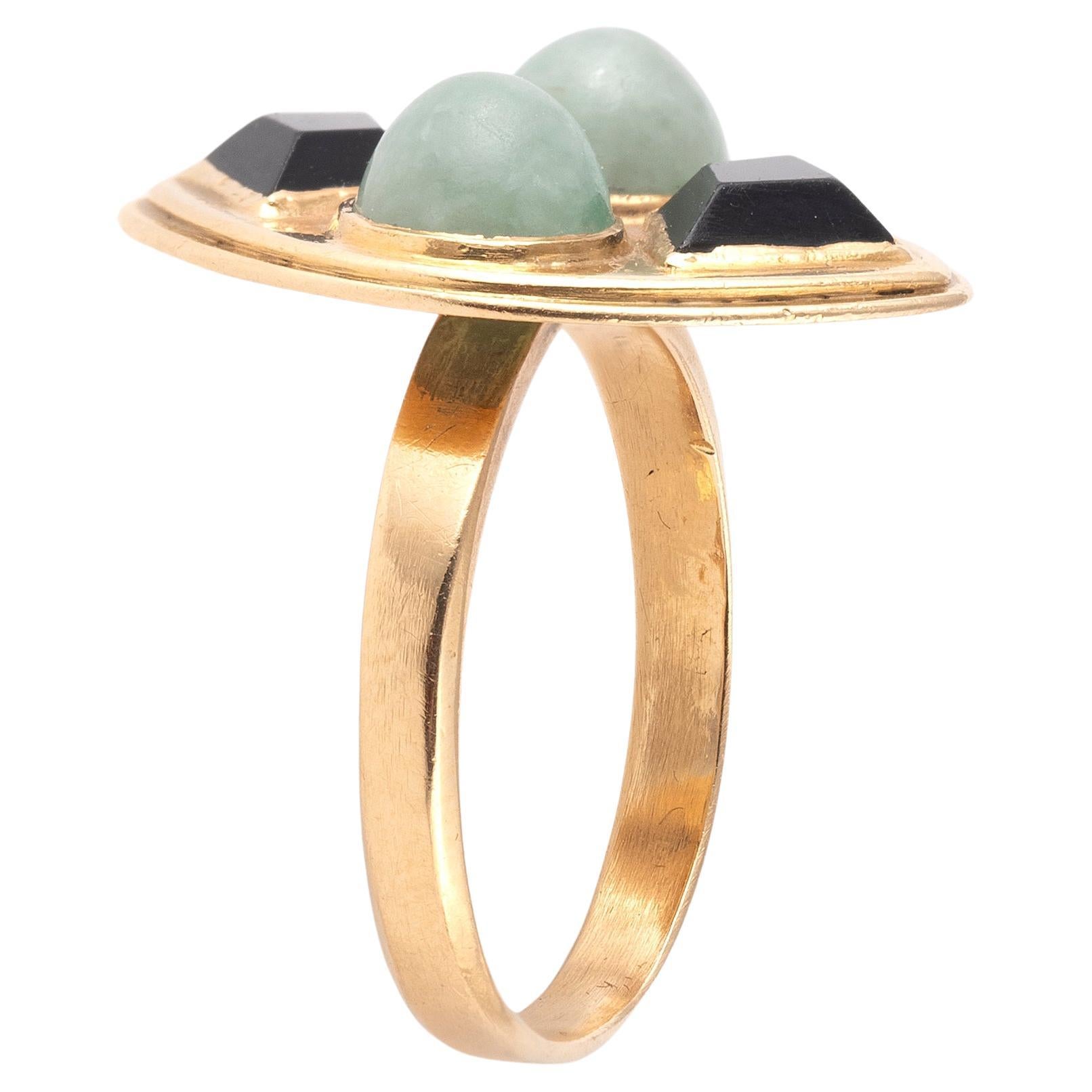 An Art Deco' 18kt Gold Onyx And Jade Set By RENE FOY (Ungeschliffen) im Angebot