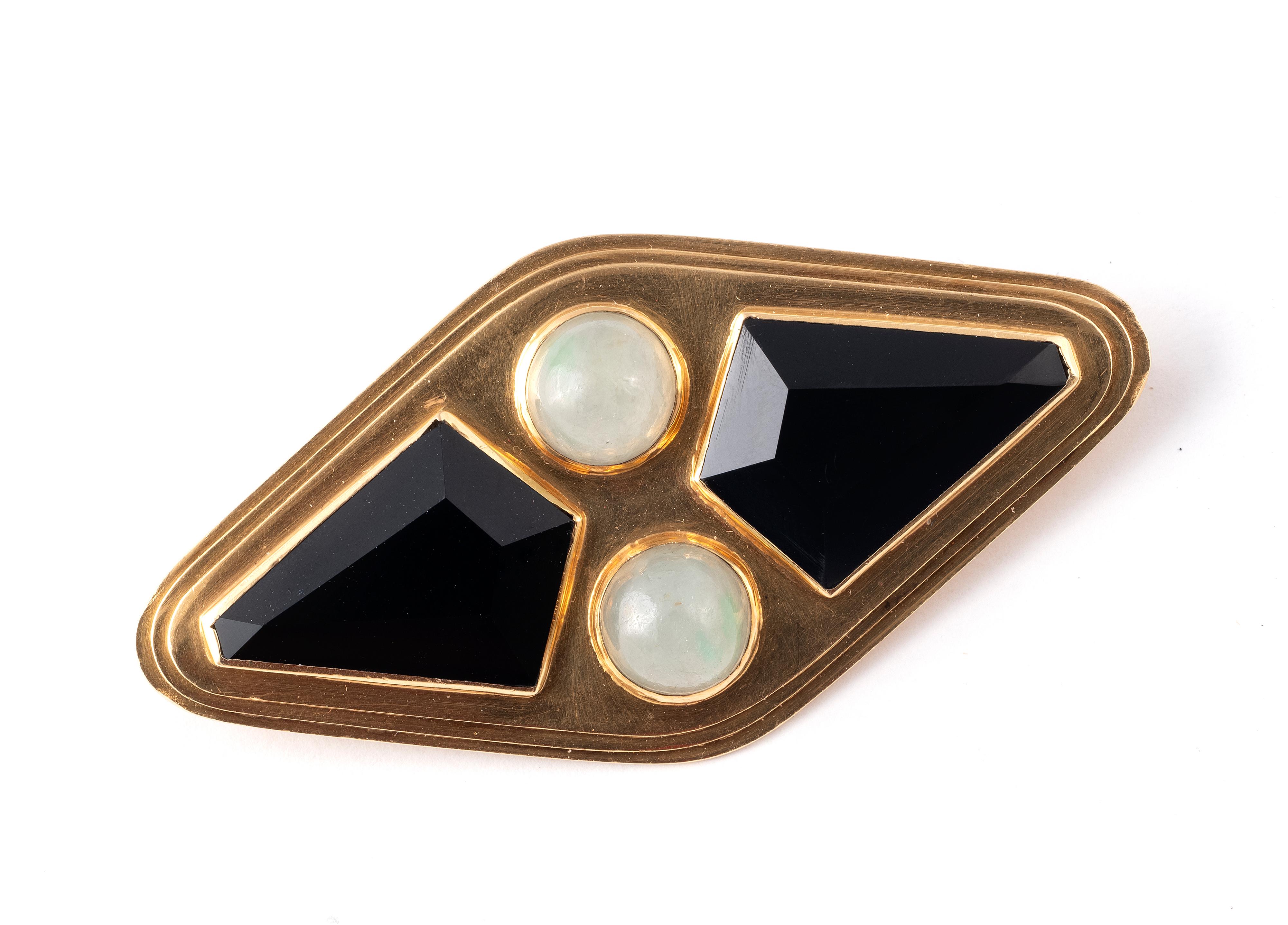 An Art Deco' 18kt Gold Onyx And Jade Set By RENE FOY im Angebot 2