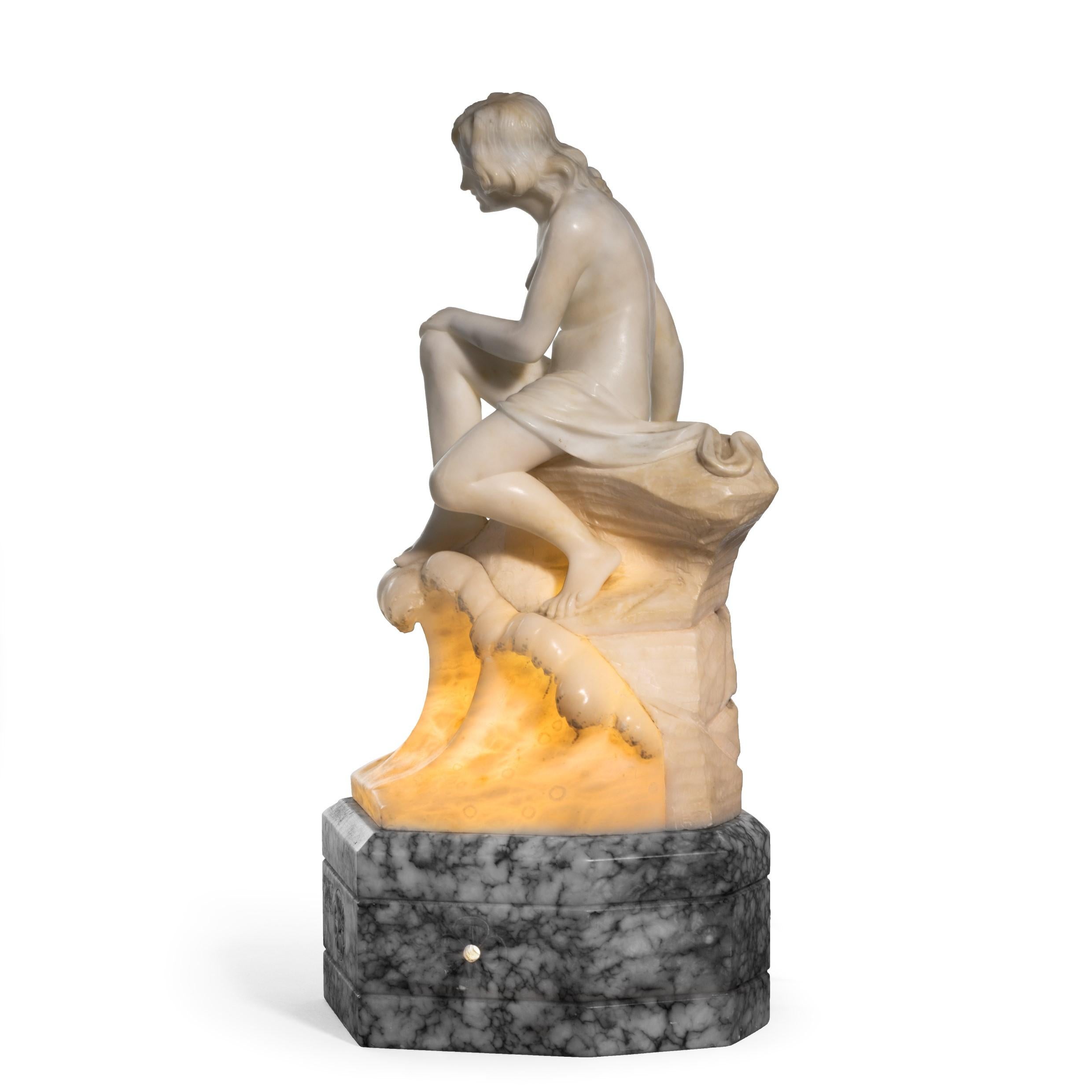 English Art Deco 1920s Alabaster Lamp of a Bather