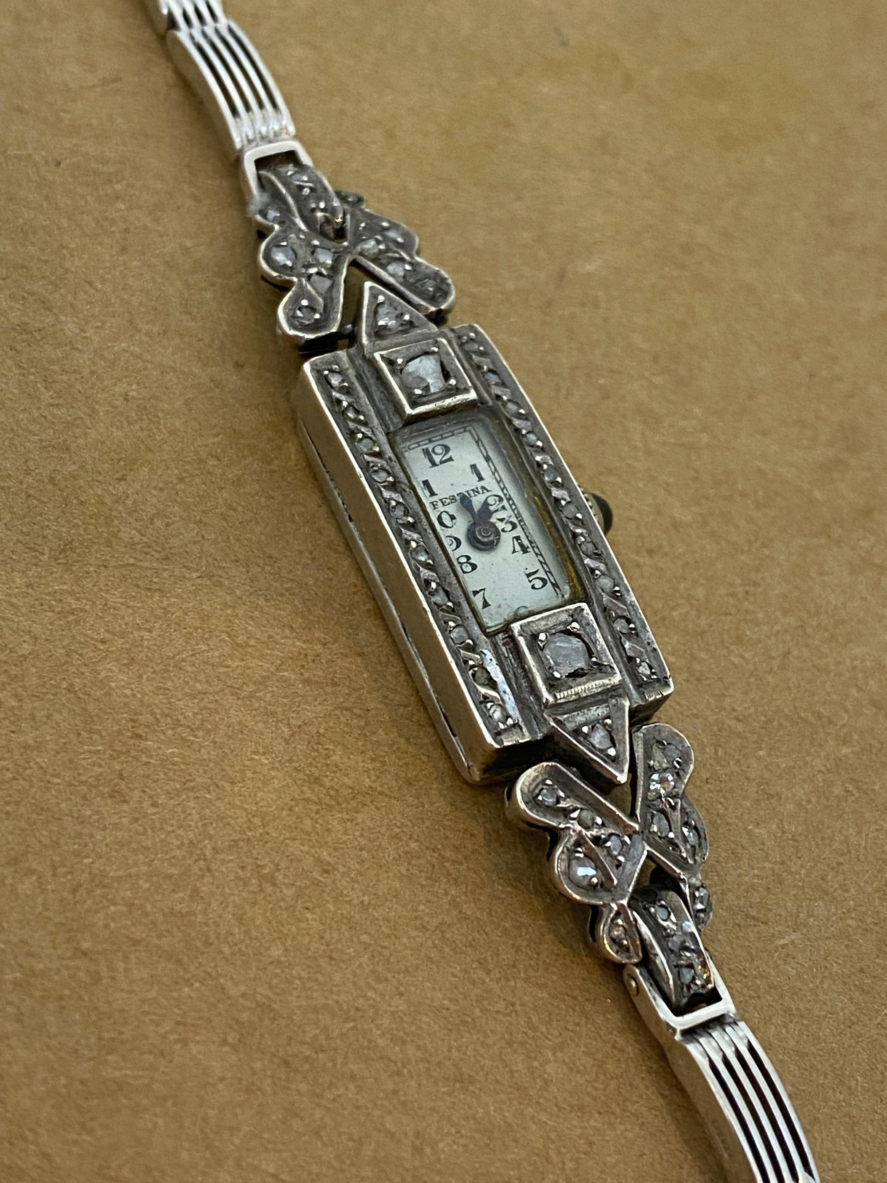 An Art-Deco 9K Gold, Silver, Marcasite Rectangle Swiss Ladies’ Cocktail Watch For Sale 4
