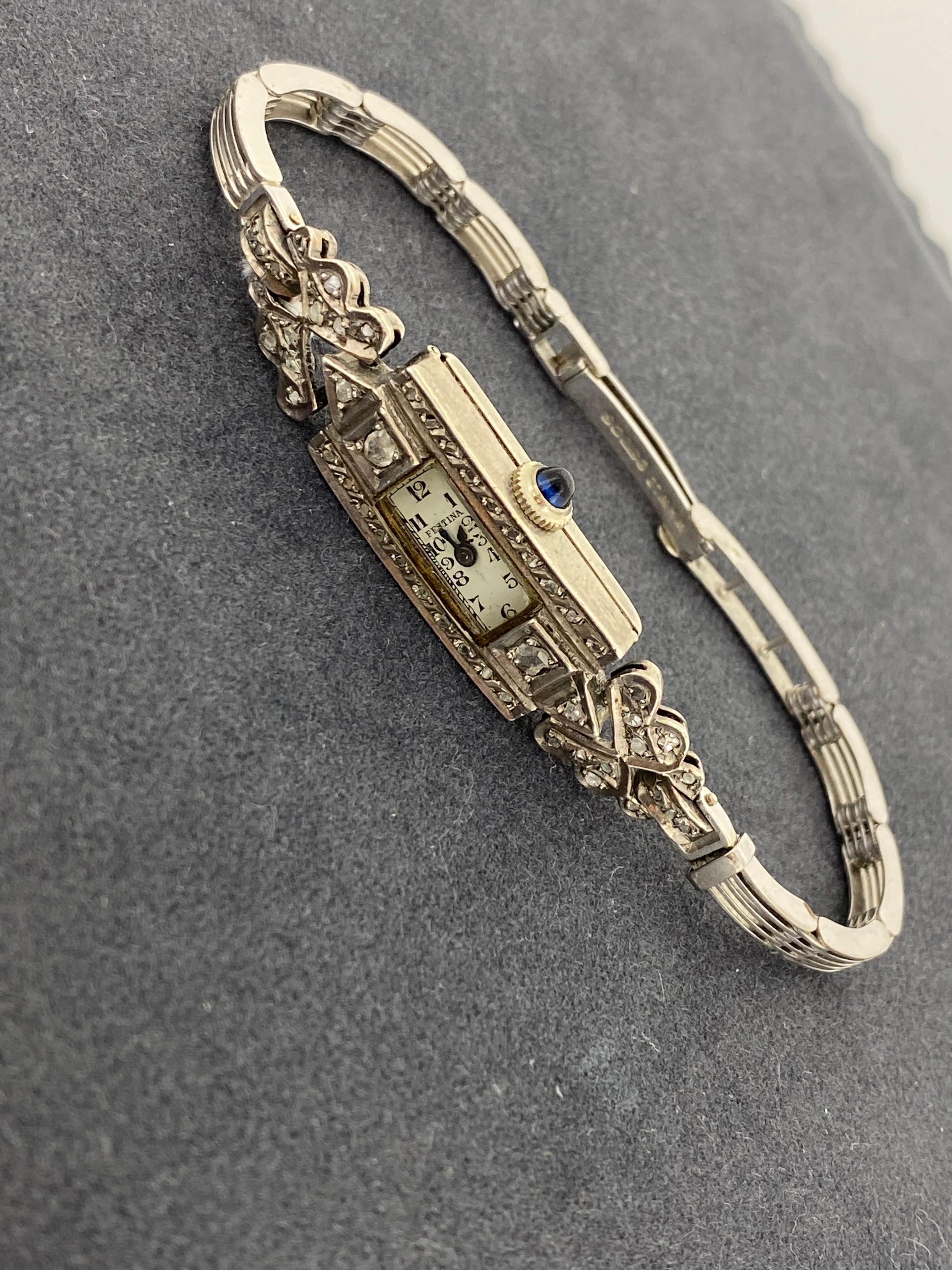 An Art-Deco 9K Gold, Silver, Marcasite Rectangle Swiss Ladies’ Cocktail Watch For Sale 1