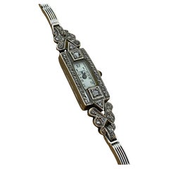 Antique An Art-Deco 9K Gold, Silver, Marcasite Rectangle Swiss Ladies’ Cocktail Watch