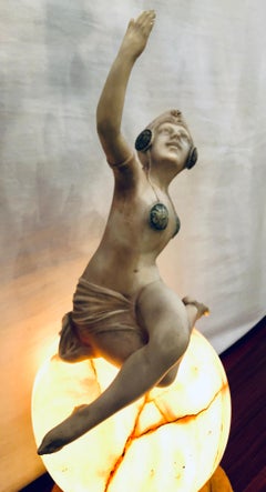 Art Deco Alabaster Lamp Can-Can Girl on Top of the World