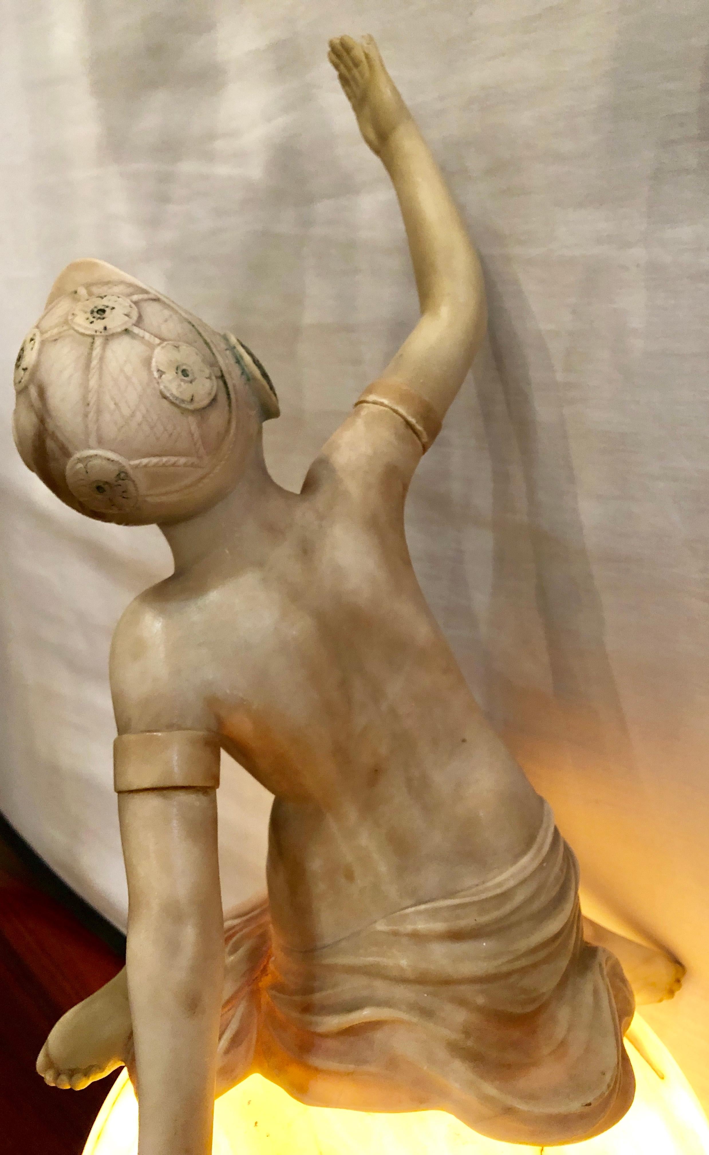 Art Deco Alabaster Lamp Can-Can Girl on Top of the World 2