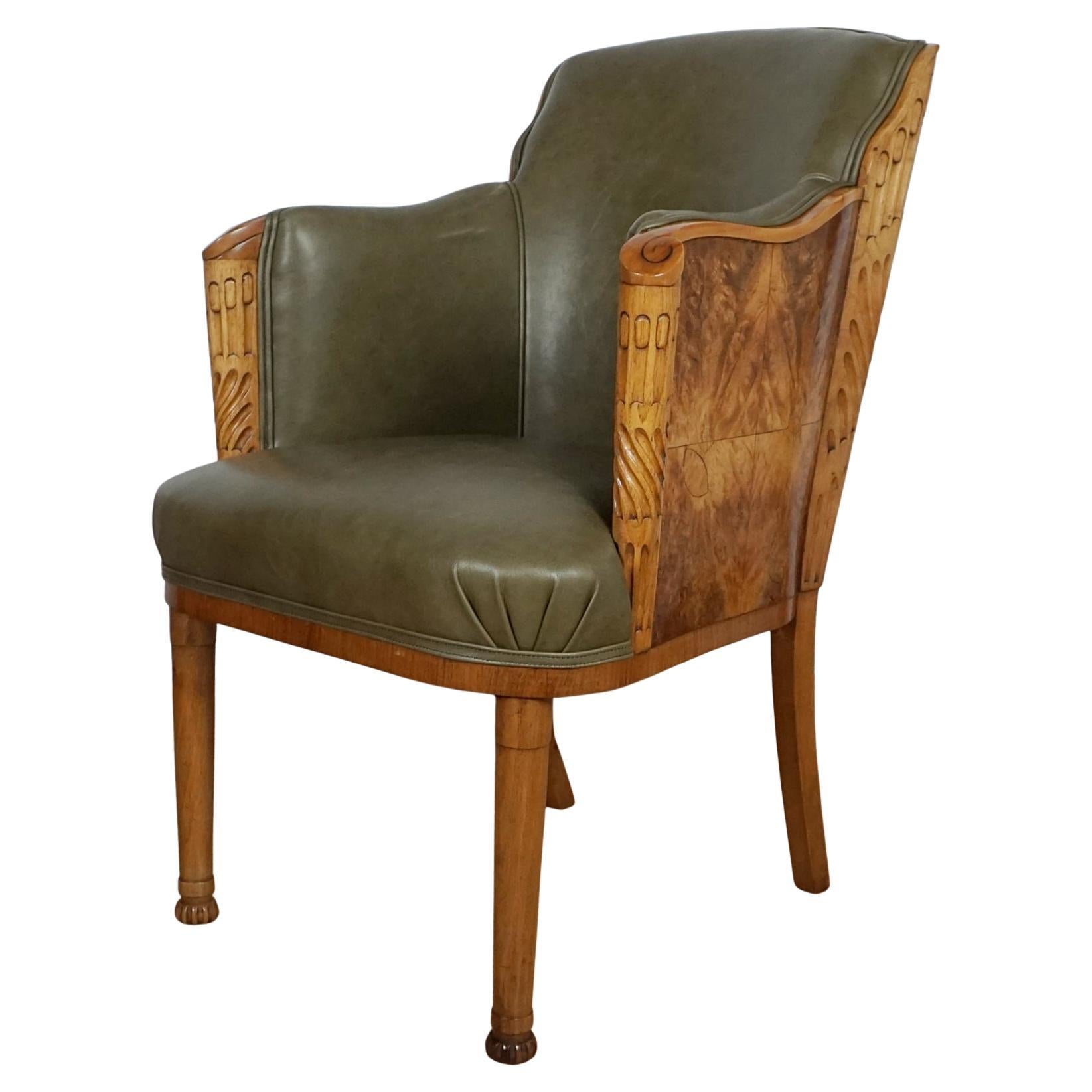 An Art Deco Armchair by Maurice Adams Solid and Burr Walnut For Sale