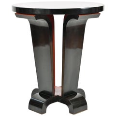 Art Deco Black and Oxblood Lacquer Tall Gueridon Table